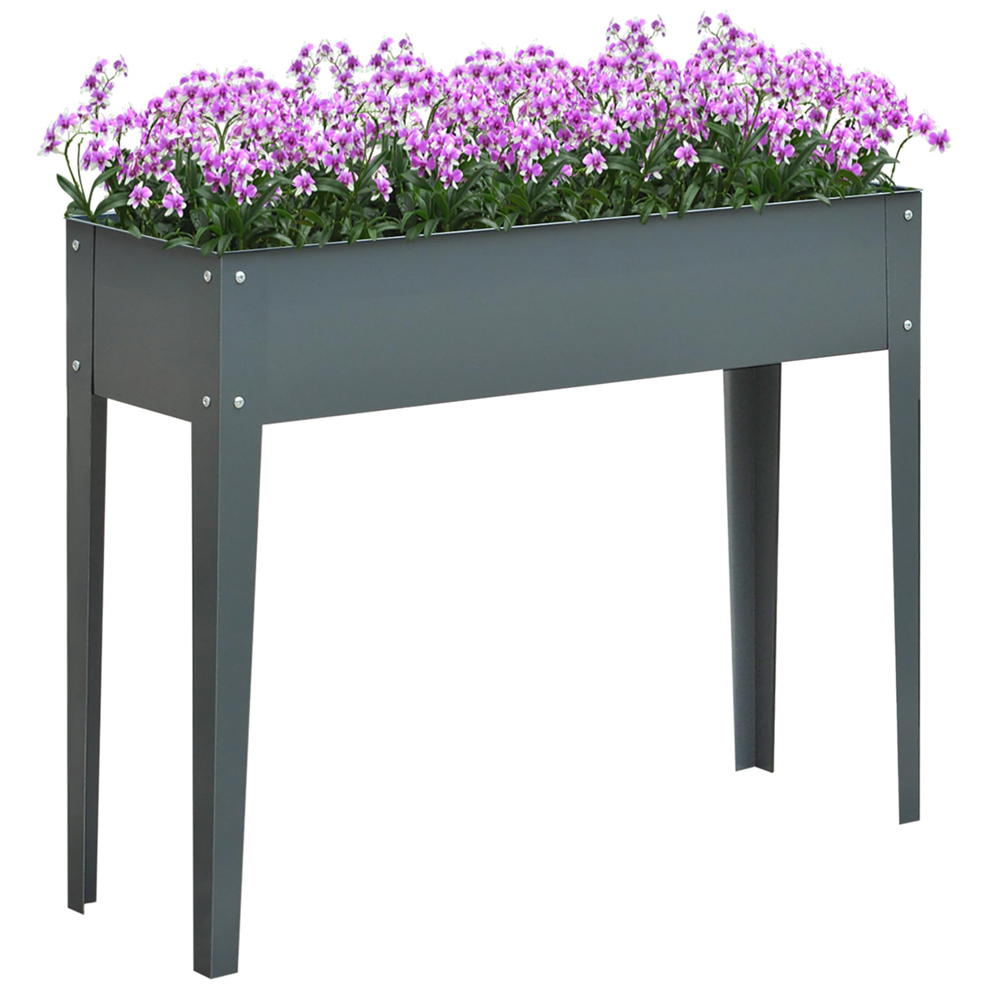 Metal Raised Garden Bed, Elevated Planter Box with Legs and Drain Holes, Dark Gray