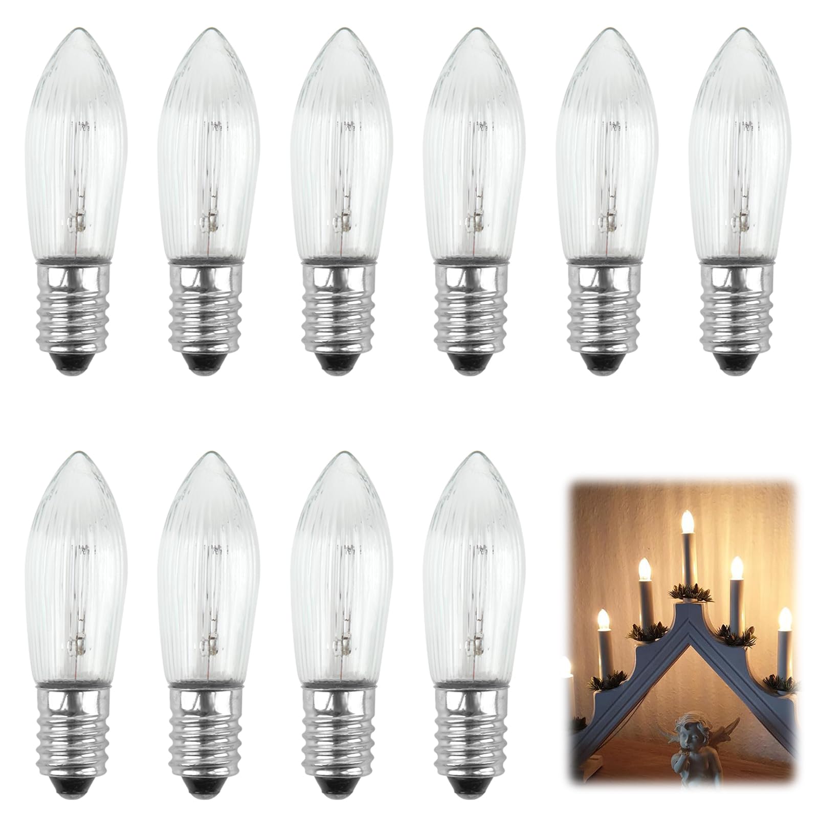 Sangcca E10 Candle Bulb 3Ẉ 34V, 10 Pack Candle Replacement Light Bulbs, Candles Arch Bridge Bulb Warm White 2700K