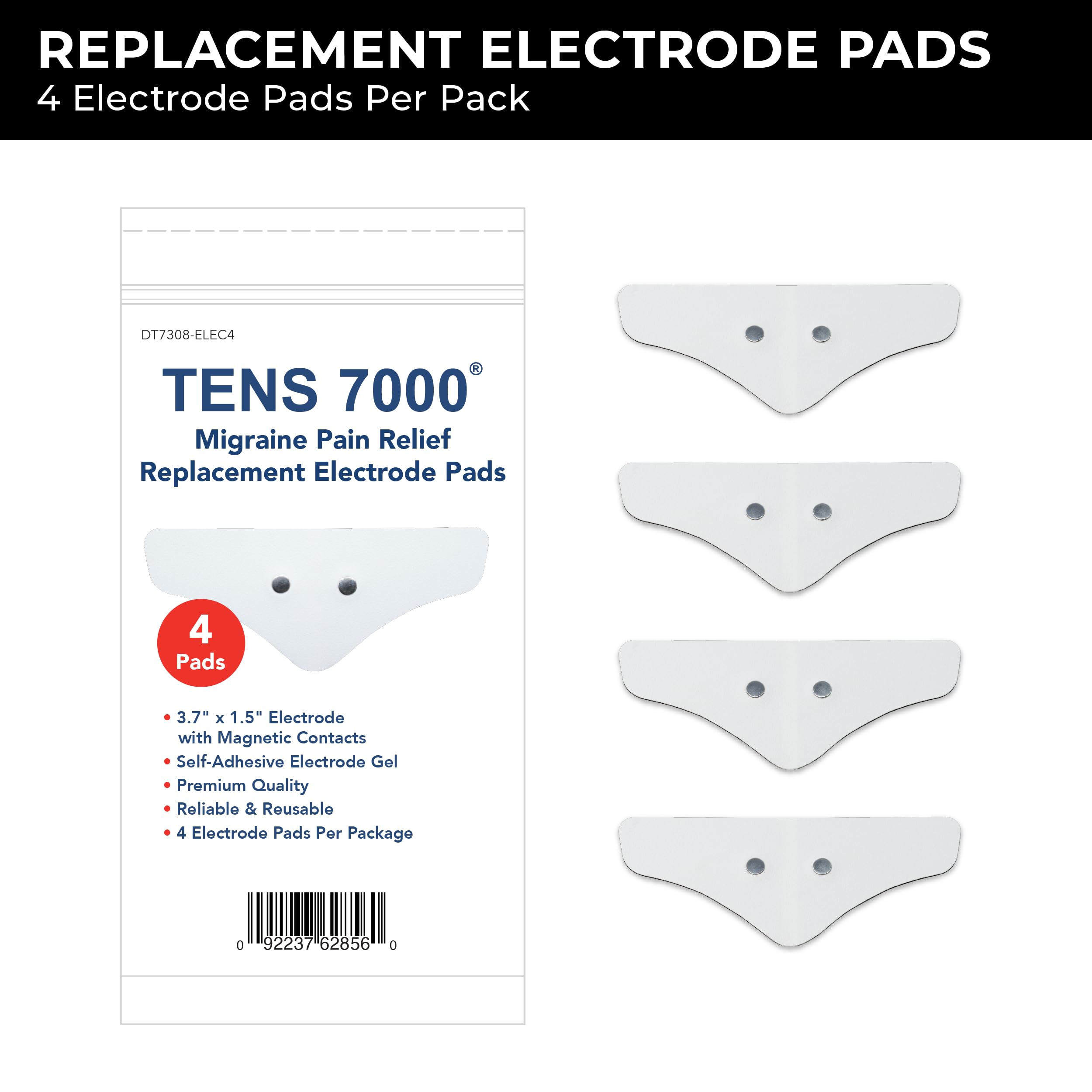 TENS 7000 Migraine Pads, 4 Count Per Pack – Compatible with TENS 7000 Migraine Relief Device, Replacement Pack, Wearable for Migraines and Migraña