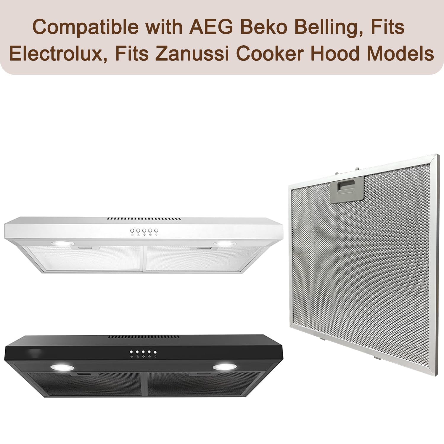 2er-Set Metallgitter-Fettfilter, kompatibel mit AEG Beko Belling, passend für Electrolux, passend für Zanussi Dunstabzugshaubenmodelle, 320 mm x 320 mm Abluftventilator-Ersatzteil