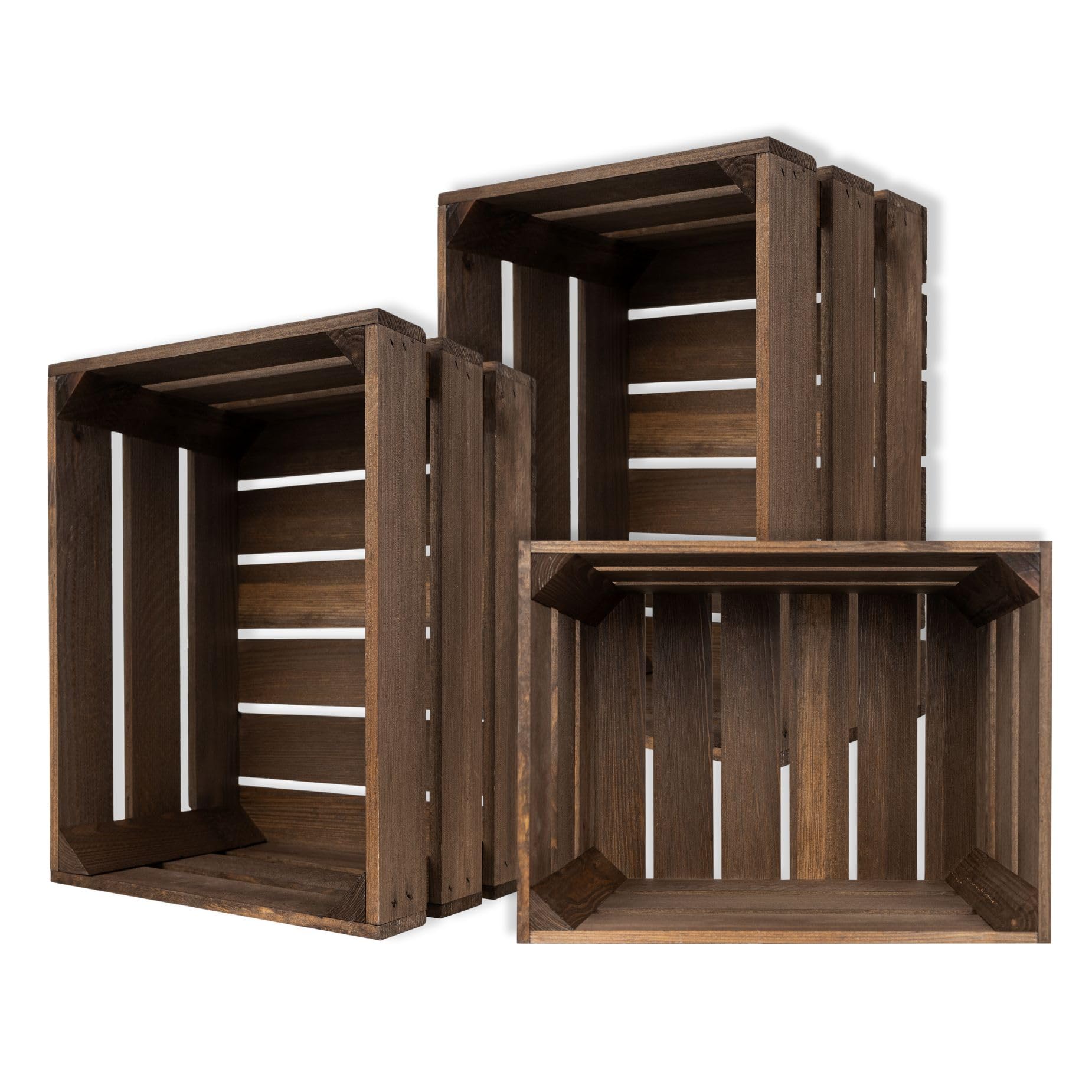 Creative Deco Brown 3-Pack Wooden Crate | 40X30x23cm | Keepsake Chest Storage Box | Vintage Farmhouse Display Basket