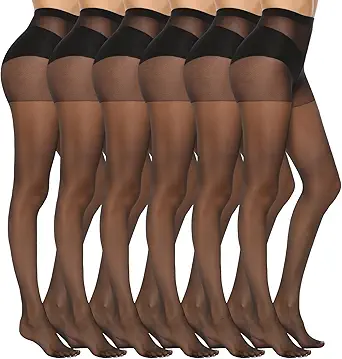 MANZI 6 Pairs Women's 20D Sheer Silky Pantyhose Run Resistant Nylon Tights High Waist Stockings with Control Top