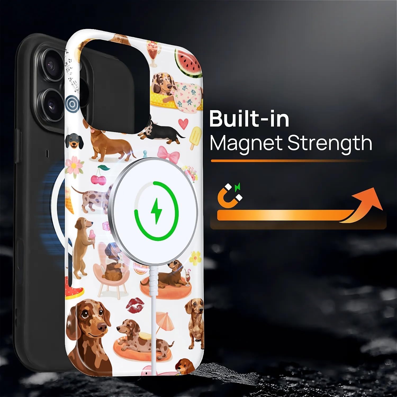 Case Compatible with iPhone 16 Pro [Compatible with MagSafe] Hybrid 2-Layer Hard Shell Protection Case, Shockproof Protective Magnetic Cover for 16 Pro, Funny Sausage Dog Dachshund Collage