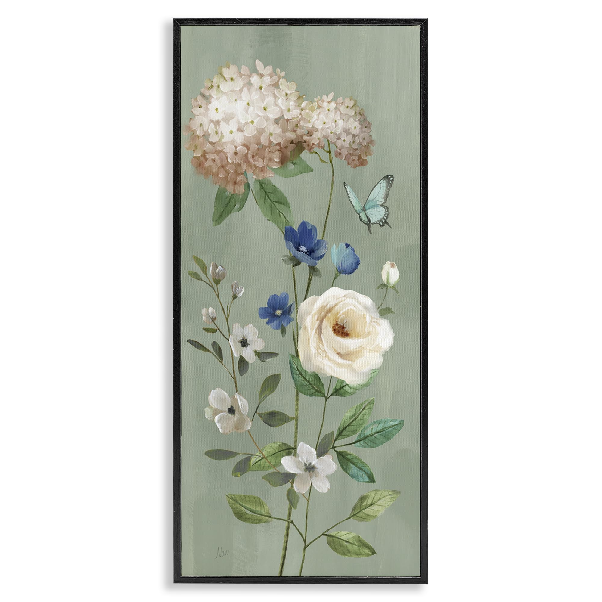 Stupell Industries Midnight Black (Textured) 'Hydrangea & Rose With Butterfly'| Framed Giclee Art
