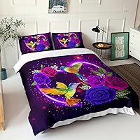 Vista 95 de AILONEN Juego de funda de edredón de rosas rojas tamaño Queen, juego de ropa de cama 3D con rosas rojas aceitadas para niñas, funda de edredón