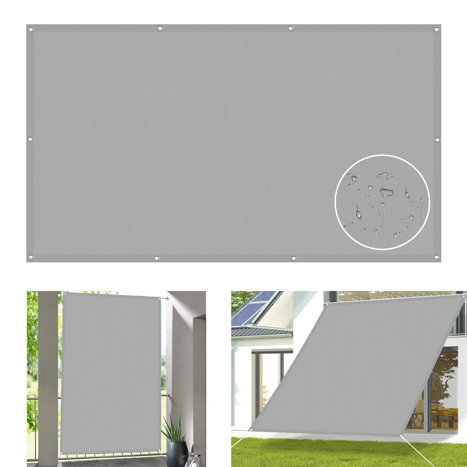 WQPMNYG Waterproof shade sail Waterproof 2x5m Rectangle Sun Shade Sail with Fixing Kit Water Repellent Patio Sunshade for Garden Gazebo Pergola Light Grey