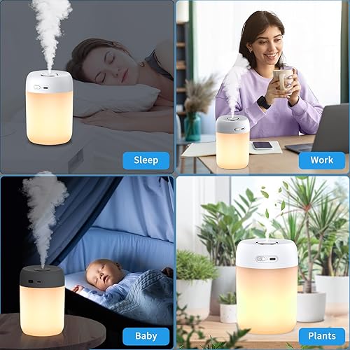 Miniatura 7 de SZO Humidificadores de luces nocturnas para dormitorio, recargable por USB, luces LED para dormitorio, 4 modos de luz nocturna portátil,