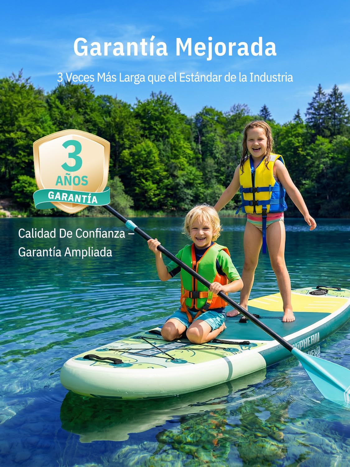 Niphean (Extra Grande) Tabla Paddle Surf Hinchable para 2+1 Personas/Familia, Paddle Surf con (Apto para Principiantes) Aleta Equilibrada, Funda Waterproof, Sup Board para Adultos, Regalo