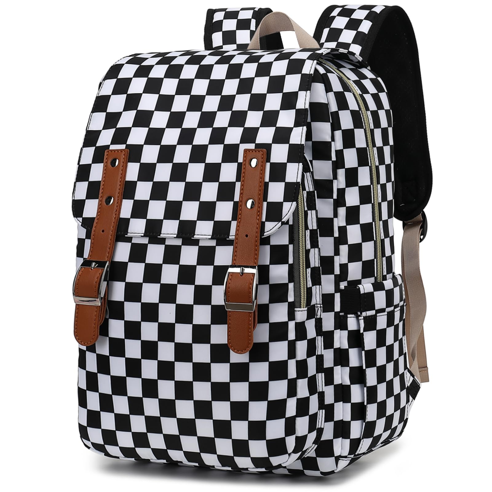 Checkered Laptop Backpack for Women Girls, 15.6 inch College School Backpacks Travel Casual Daypack