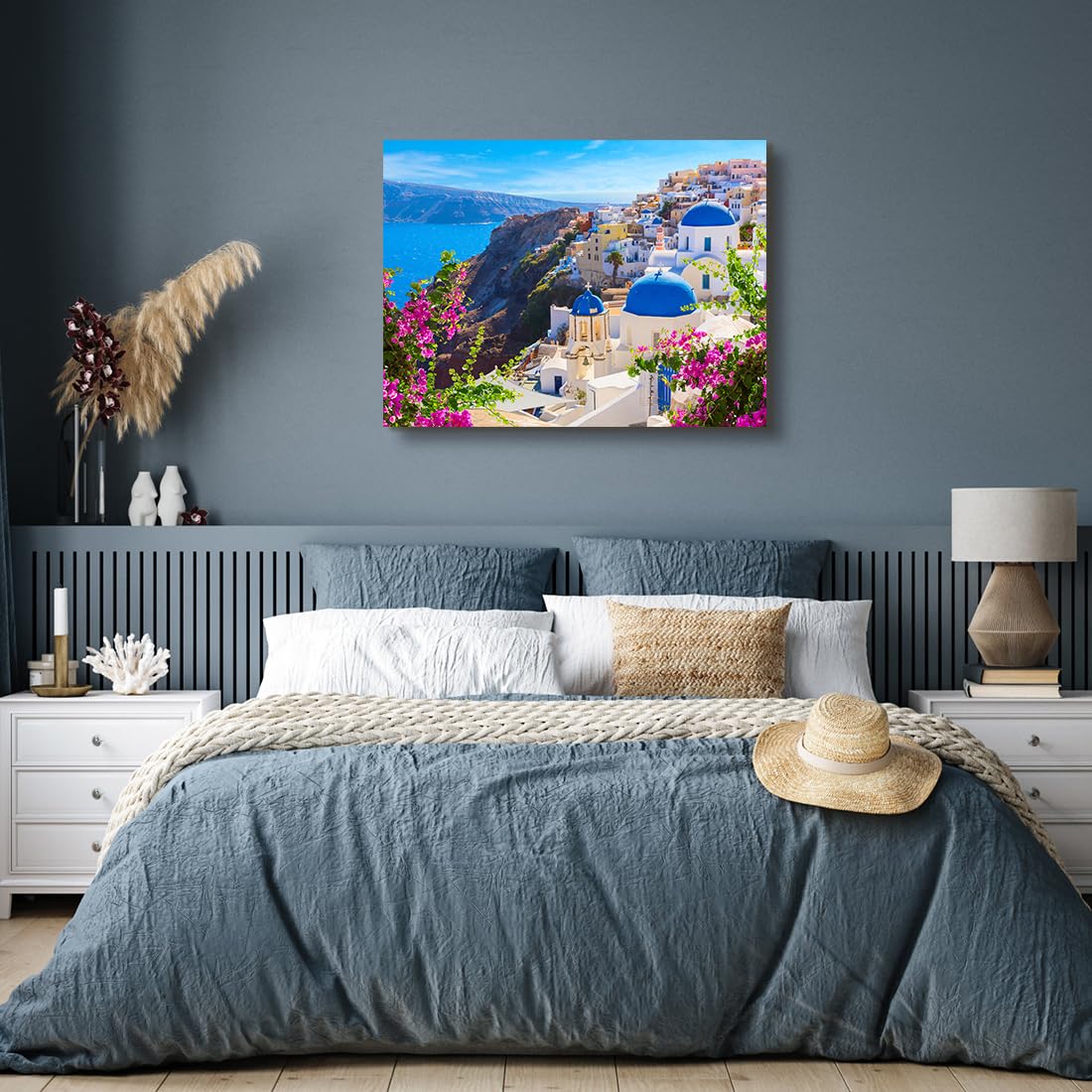 QTESPEII Santorini Island Canvas Wall Art Greece Seascape Poster 12x16 Inch 3