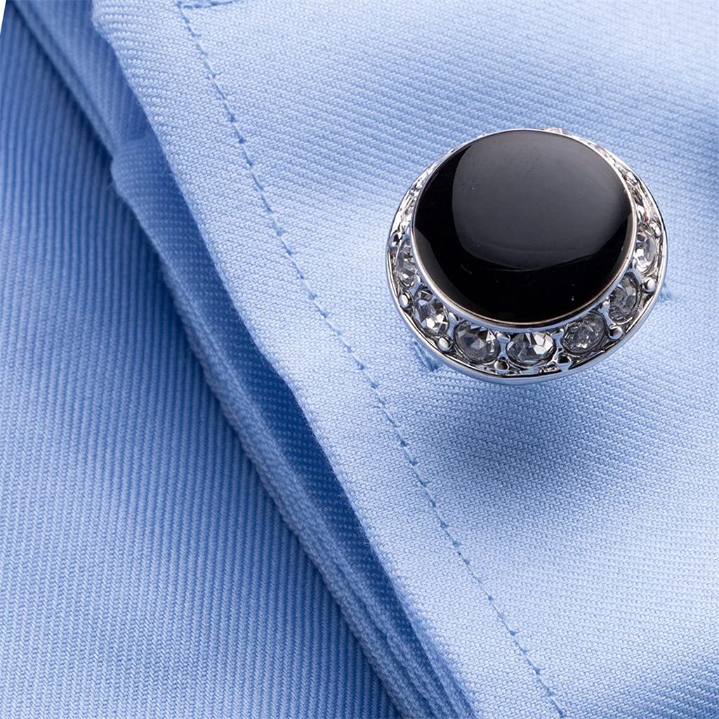 Camicia da uomo Gemelli neri rotondi Polsini europei e americani Polsini smaltati per camicie francesi Bottoni con diamanti squisiti