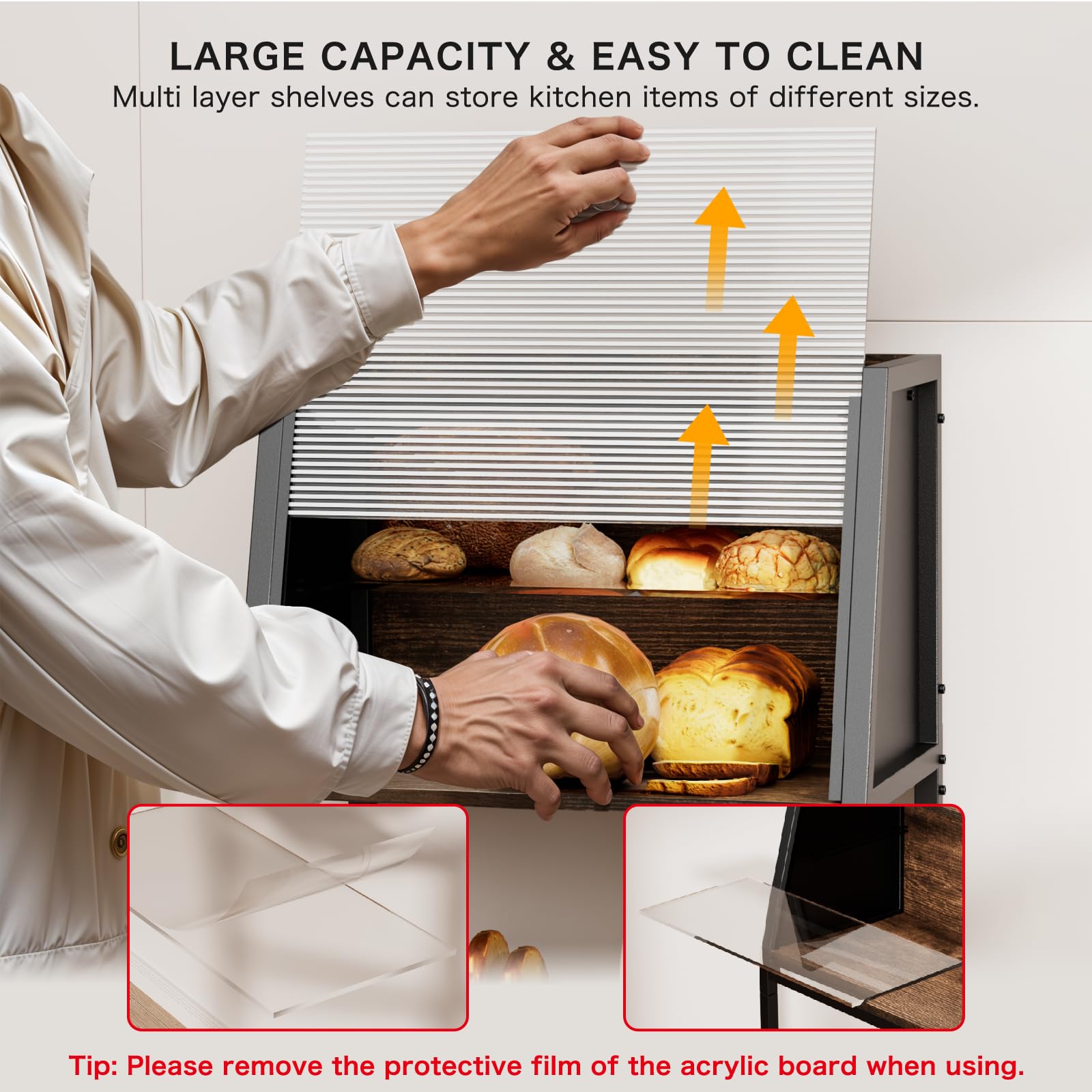 Estante para panadería 2025, caja de pan 2 en 1 para organizadores y almacenamiento de cocina, cajas de pan de pie de 38.6 pulgadas 4