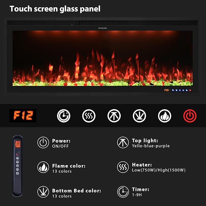Chimenea Eléctrica Valuxhome 74" 1500W Acero Negro miniatura 6