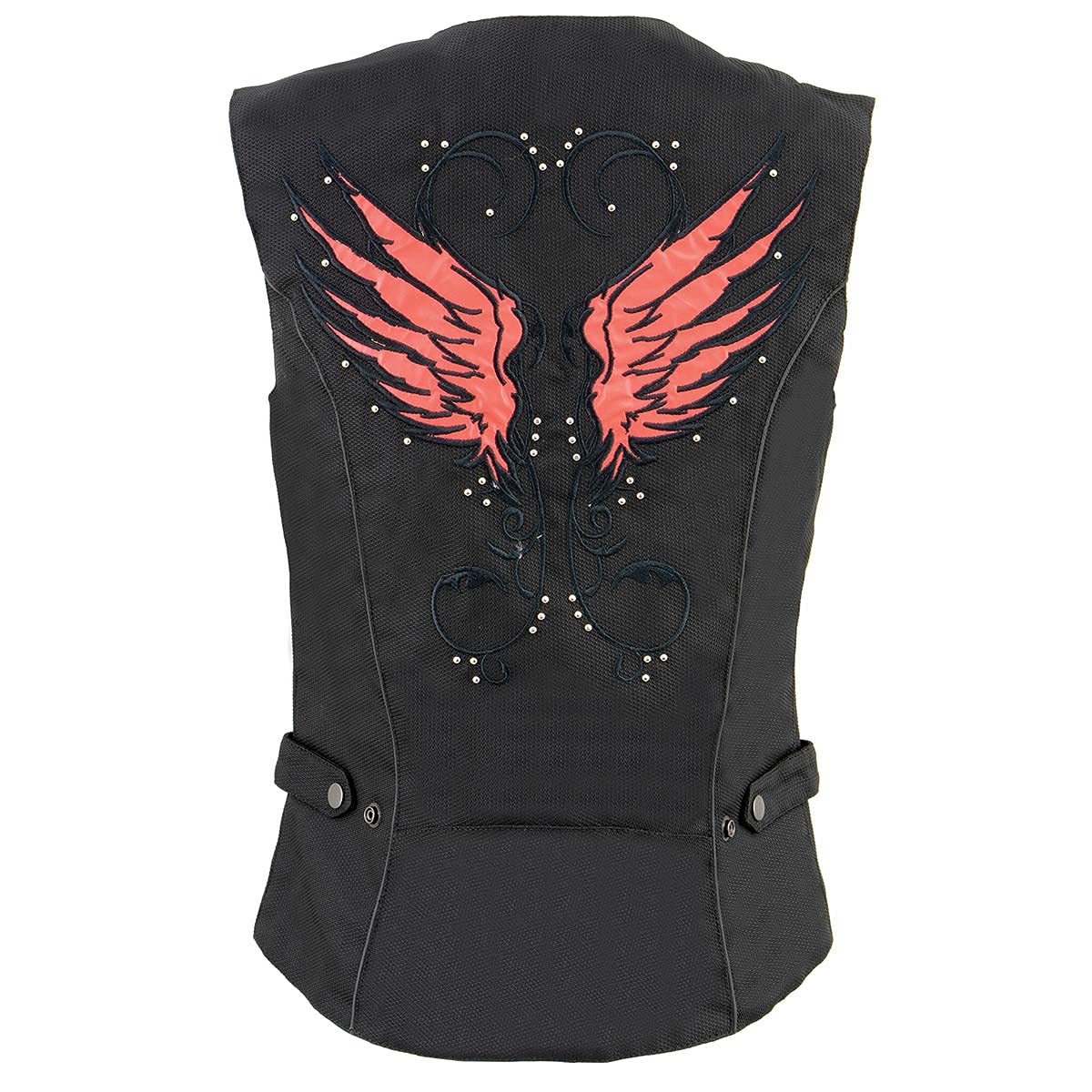 Milwaukee Leather SH1955 Ladies Black and Red Textile Vest with Wing Embroidery - Large