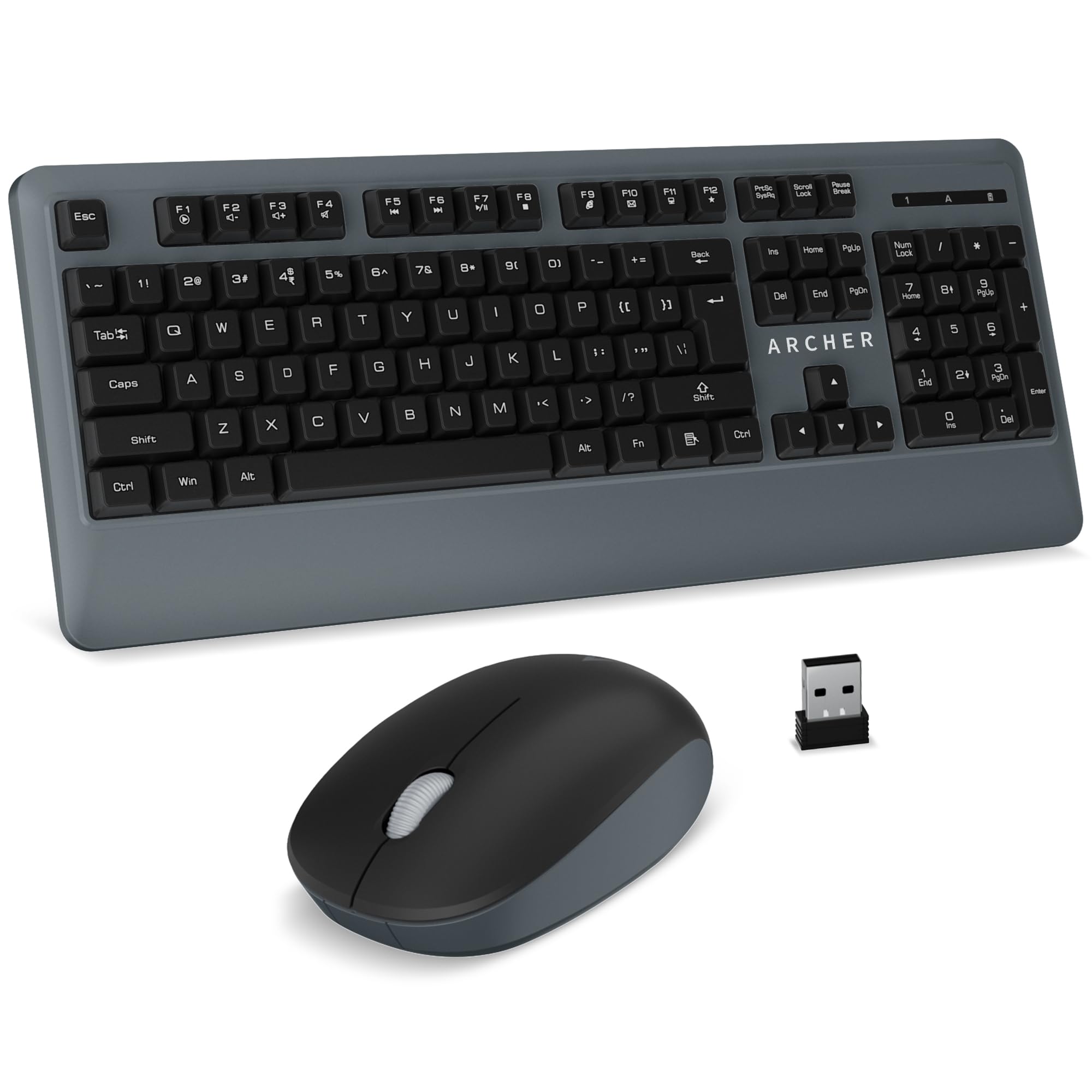 Archer Tech Lab ACE-K100 Wireless Keyboard and Mouse Combo with Single 2.4GHz Nano Receiver, 104 Keys Membrane Switches, 1200 DPI Mouse, 125Hz Polling Rate, 3 Million Lifespan, for Windows Mac OS