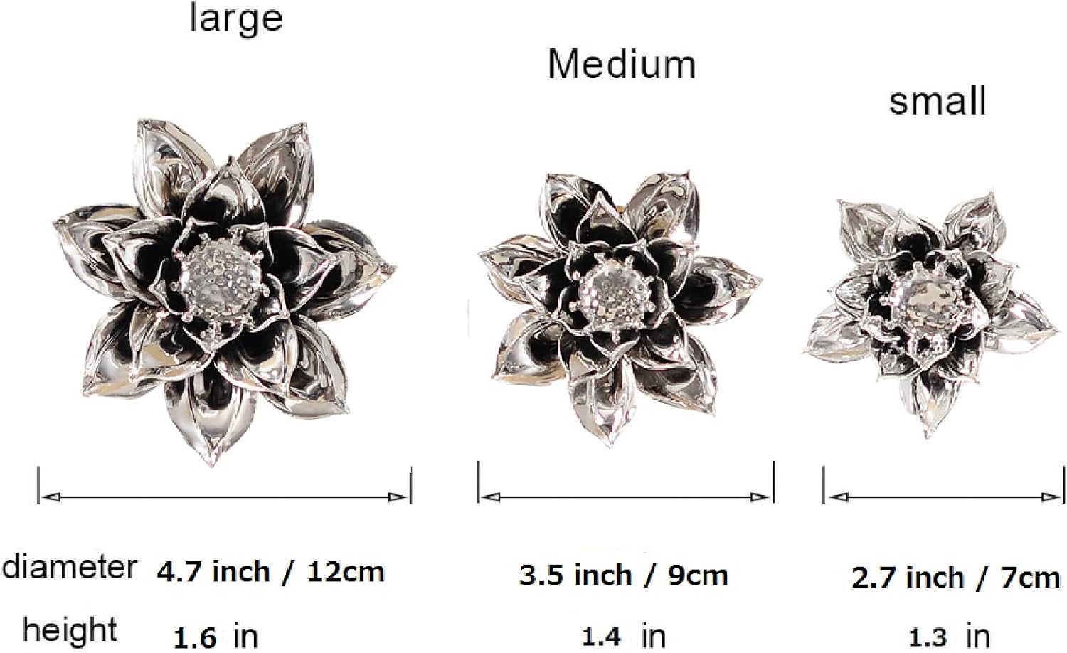 Handcrafted Ceramic Flowers Silver Lotus Artificial Sculpture Home Hanging 3D Wall Art Decor Decoration 3.5 inch