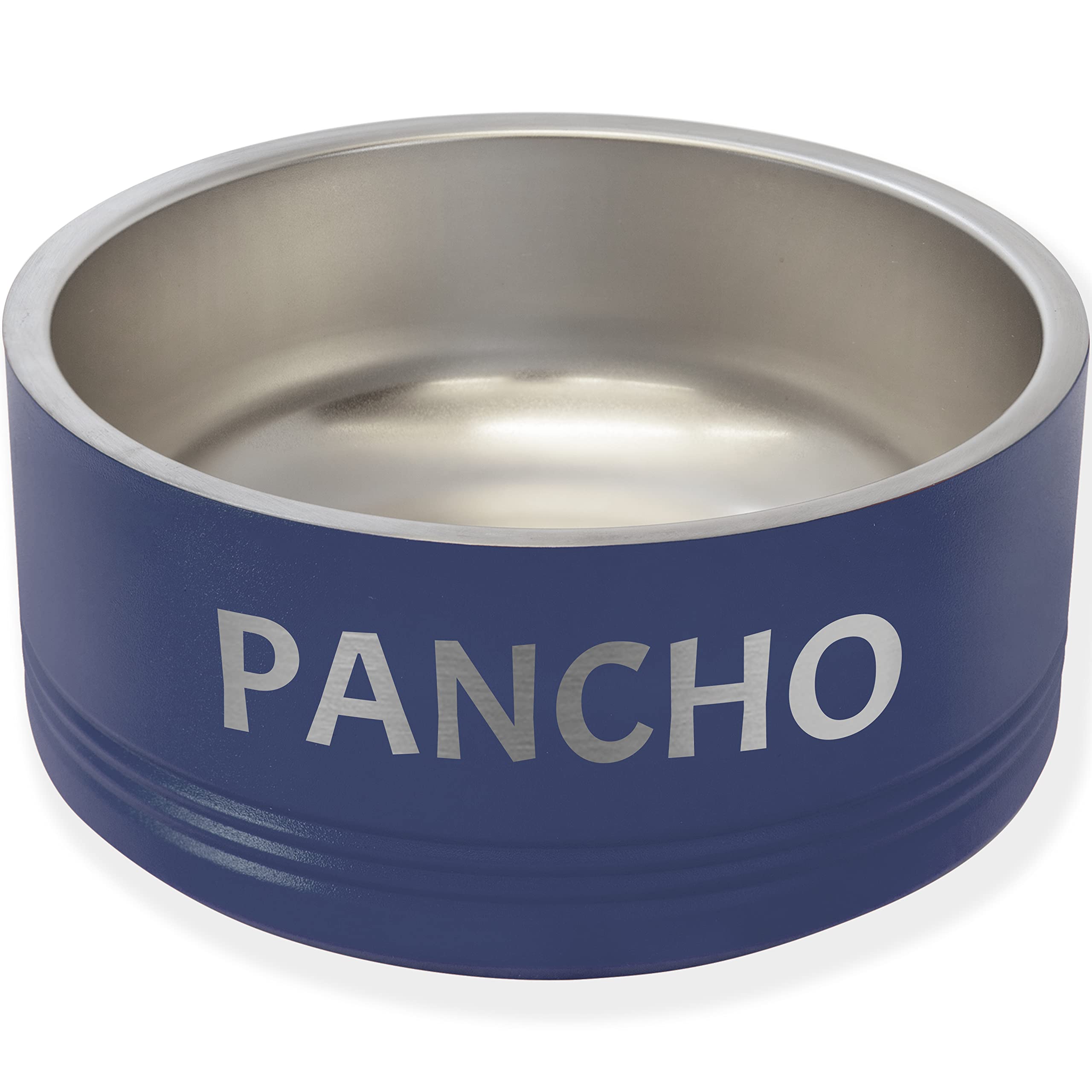 LaserGram Personalized Stainless Steel Dog Bowl, Double Wall Insulated, Non-Slip Design, Custom Name Engraving Included (Navy Blue, 32oz)