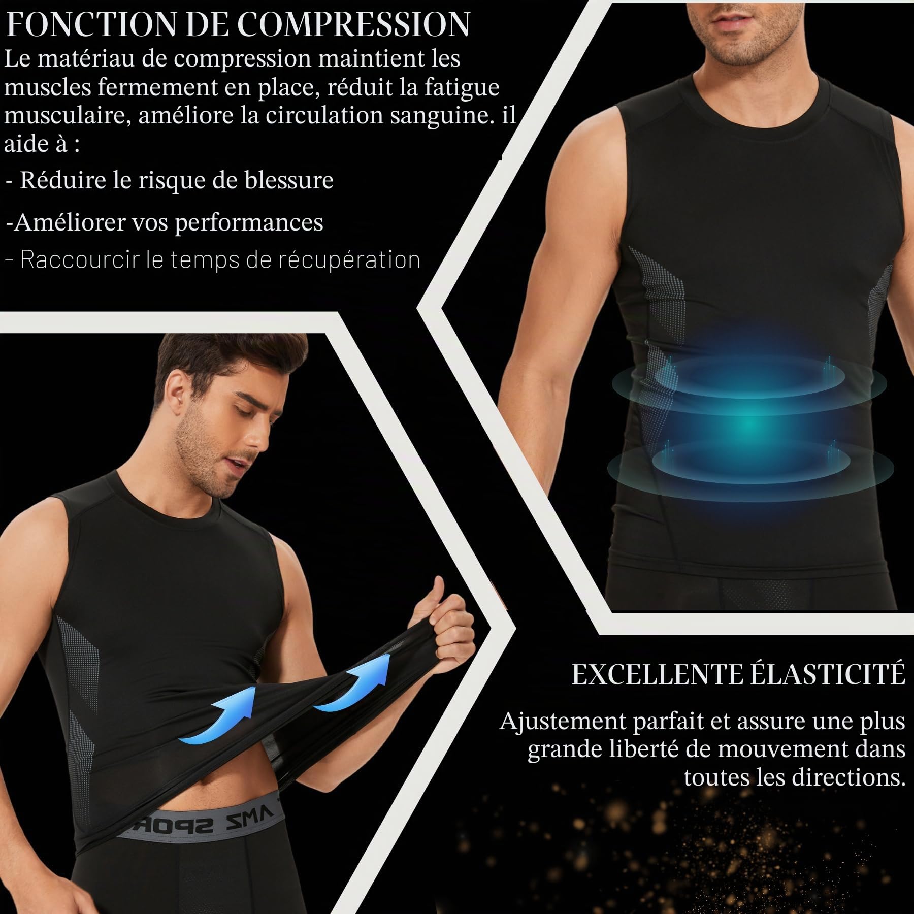 AMZSPORT Débardeur de Compression pour Homme, Tee Shirt sans Manche de Respirant Gilet de Gymnastique a Séchage Rapide Course Musculation
