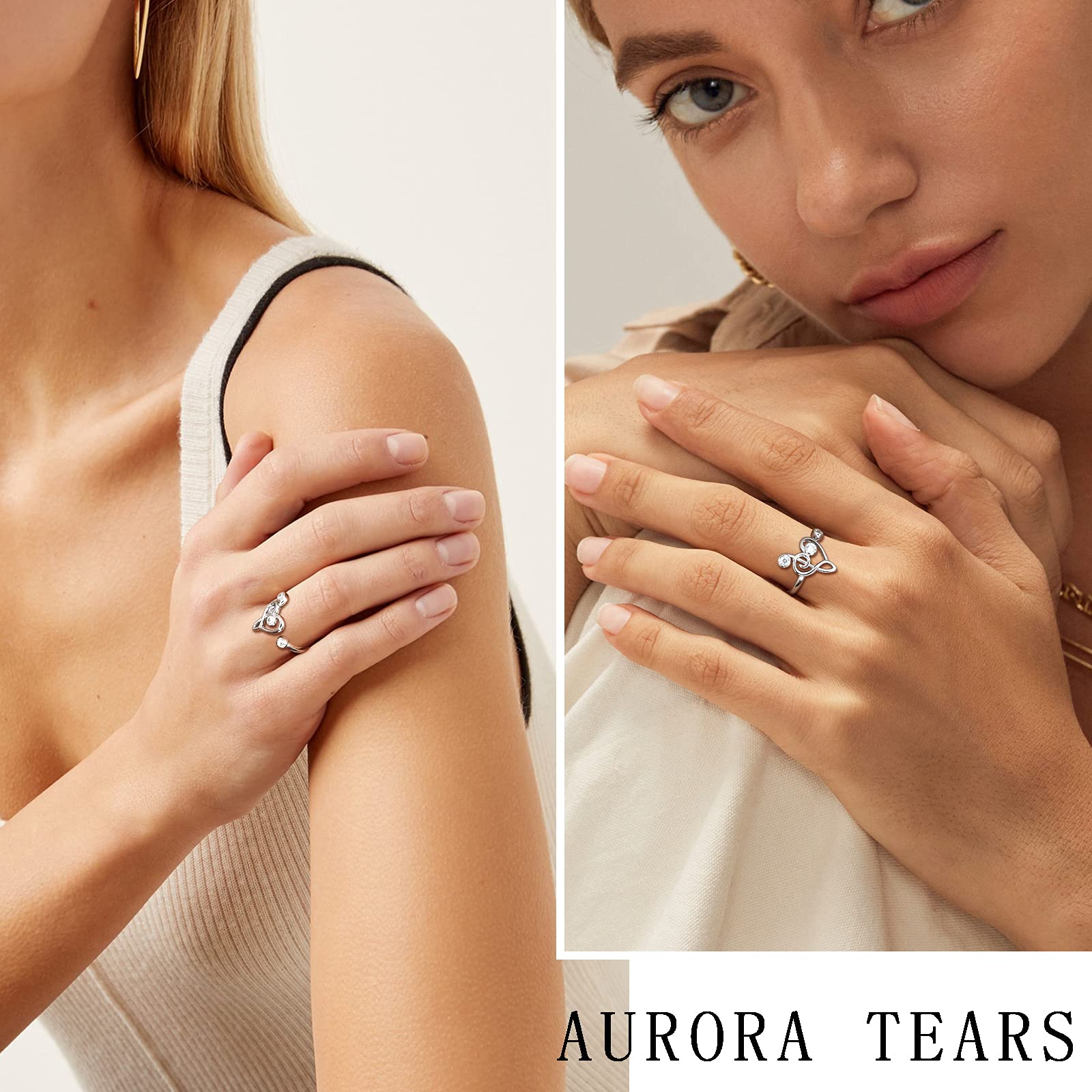 Aurora Tears Musikalische Note Einstellbare Ringe Harfe Violinschlüssel Offener Ring Schmuck für Frauen und Mädchen DR0131W-T