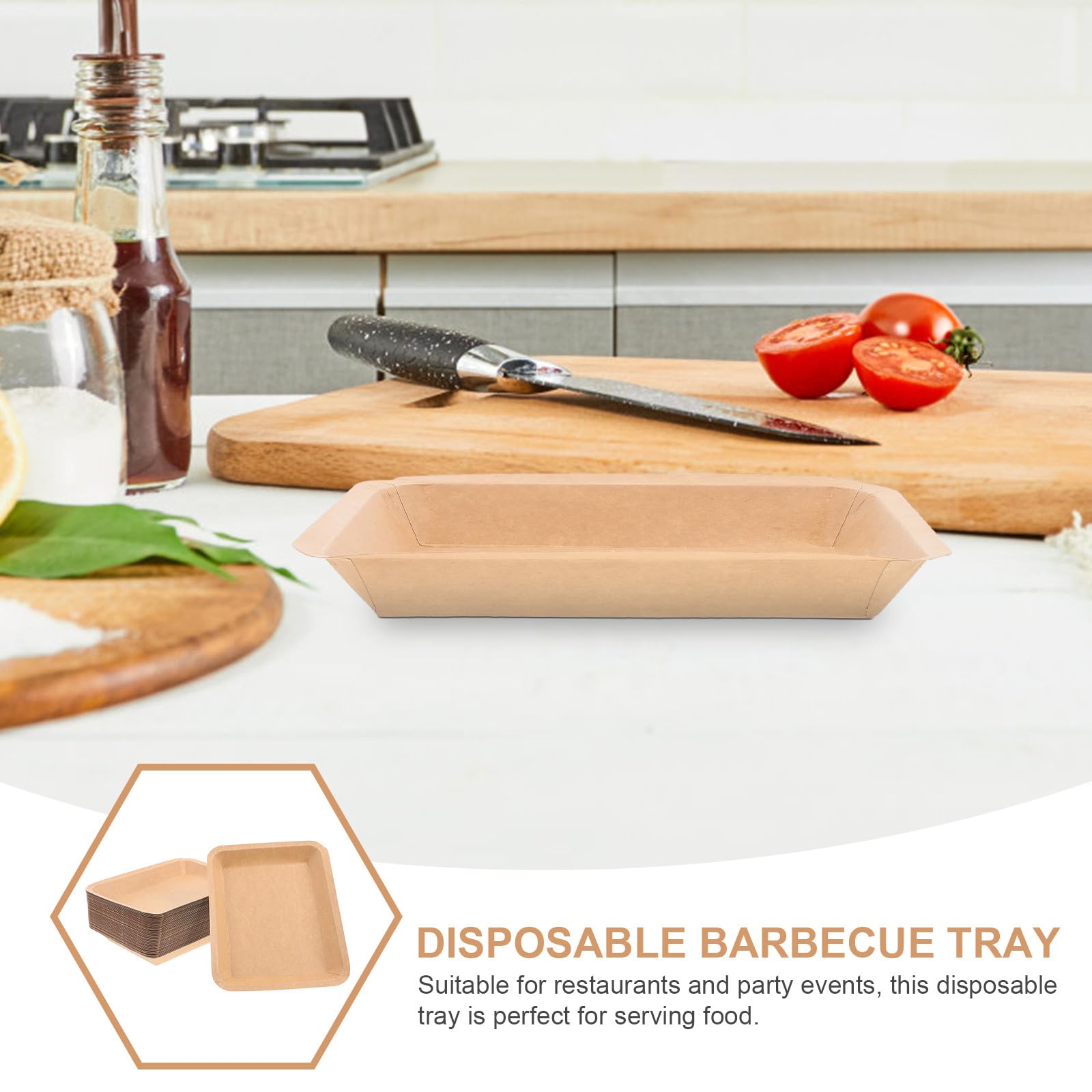 50 Bandejas Desechables para Barbacoa de Papel Kraft, Rectangulares Tamaño 2, Resistentes para Servir Mariscos y Cangrejos de Río en Fiestas y Restaurantes