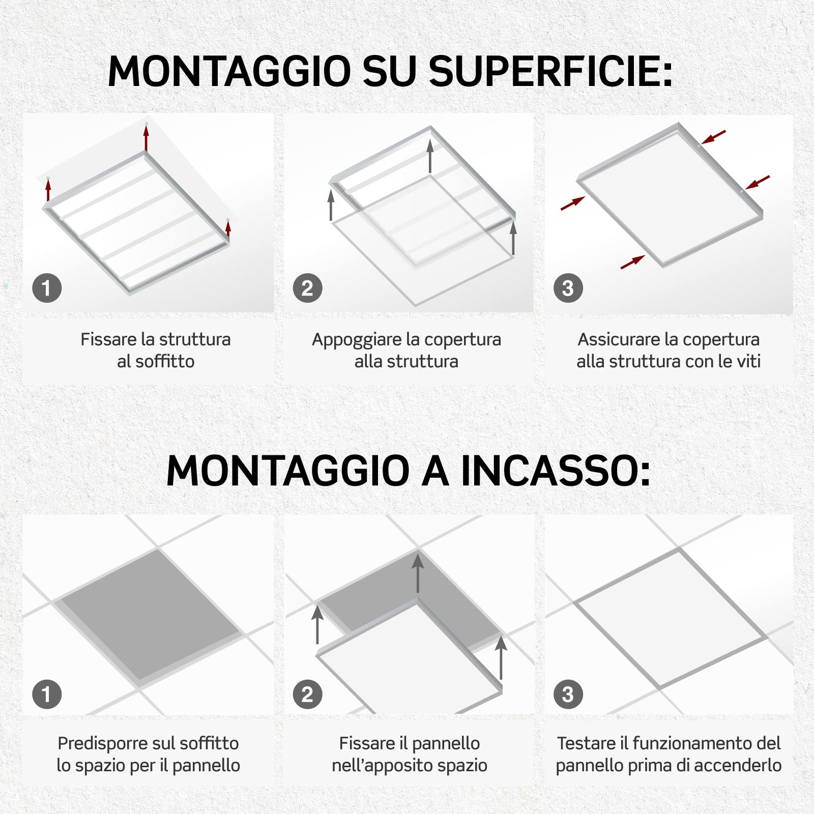6 Pannelli LED 60x60 36W Quadrati a Superficie e Incasso 4320 lumen con Driver - Luce Fredda 6500K - Plafoniera da Ufficio Lampada da Soffitto per Controsoffitti Modulari ad Alta Luminosità 120 lm/W