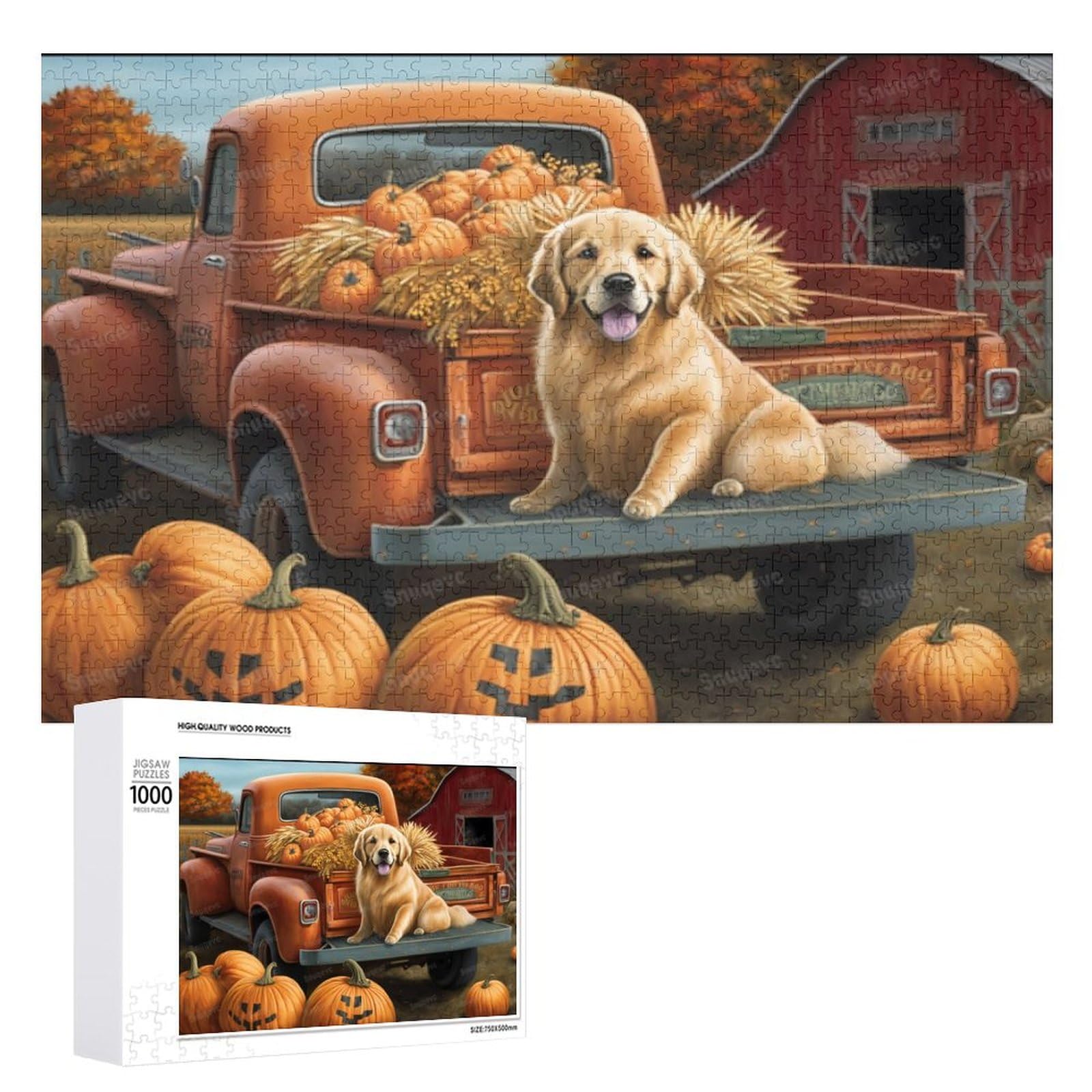 Autumn Farm Dog Pumpkin Adult Jigsaw Puzzle 1000 Pieces - Eco-Friendly, Unique Artwork Jigsaw Puzzle, Great for Beginners and Seniors, Great Gift for Friends and Family โ image 1