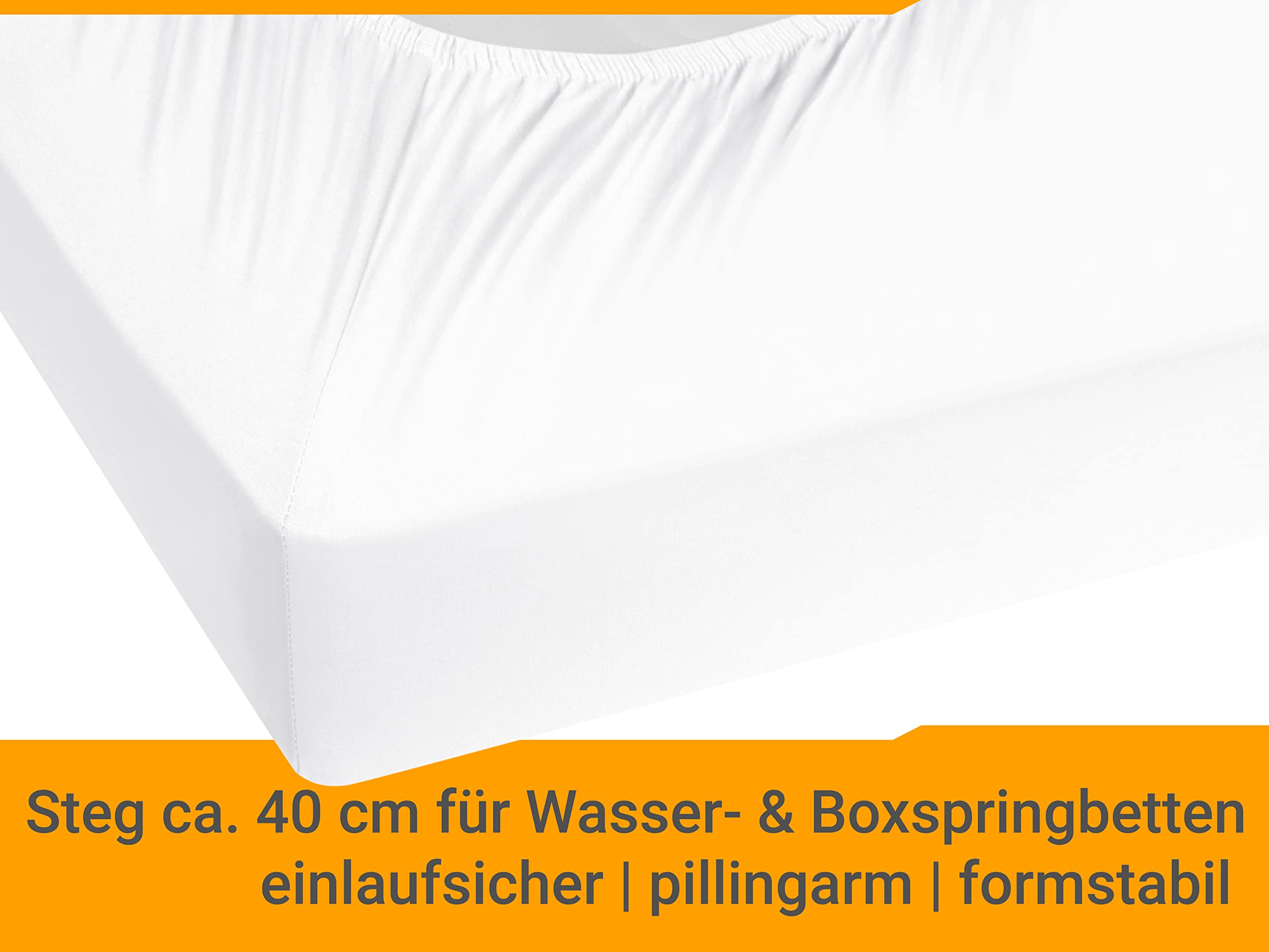 Luxus Wasserbett Spannbettlaken, 180-200 x 200-220 cm, Weiß | Öko-Tex Standard 100, rundum Gummizug, perfekter Sitz, hautfreundlich, pflegeleicht, bügelfrei, waschbar bei 60 °C