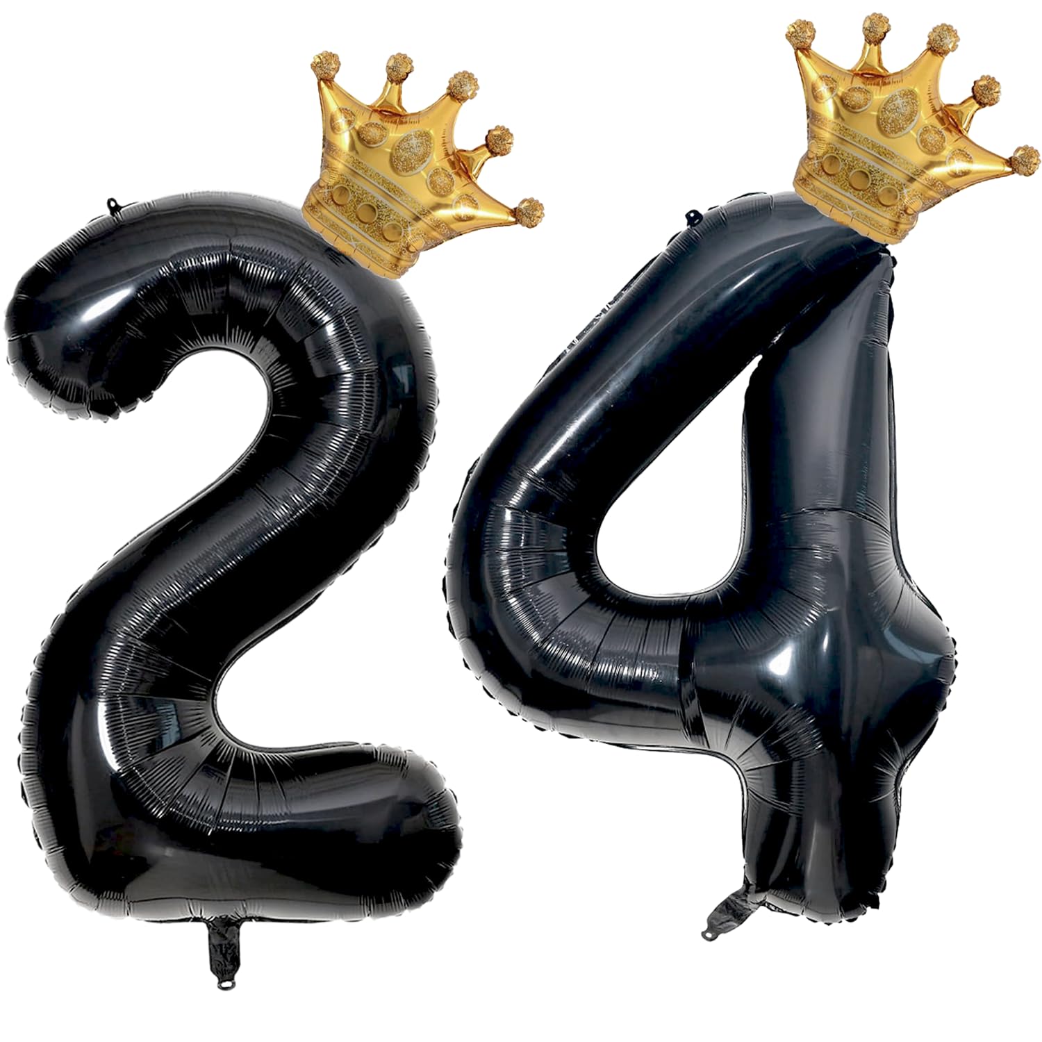 40 inch Large Black 24 Balloon Number with Gold Crown Balloons 24th Birthday Big Foil Mylar Helium Balloon for Boys Girls 24th Birthday Anniversary Decorations Supplies Favors(Number 24 Balloons）