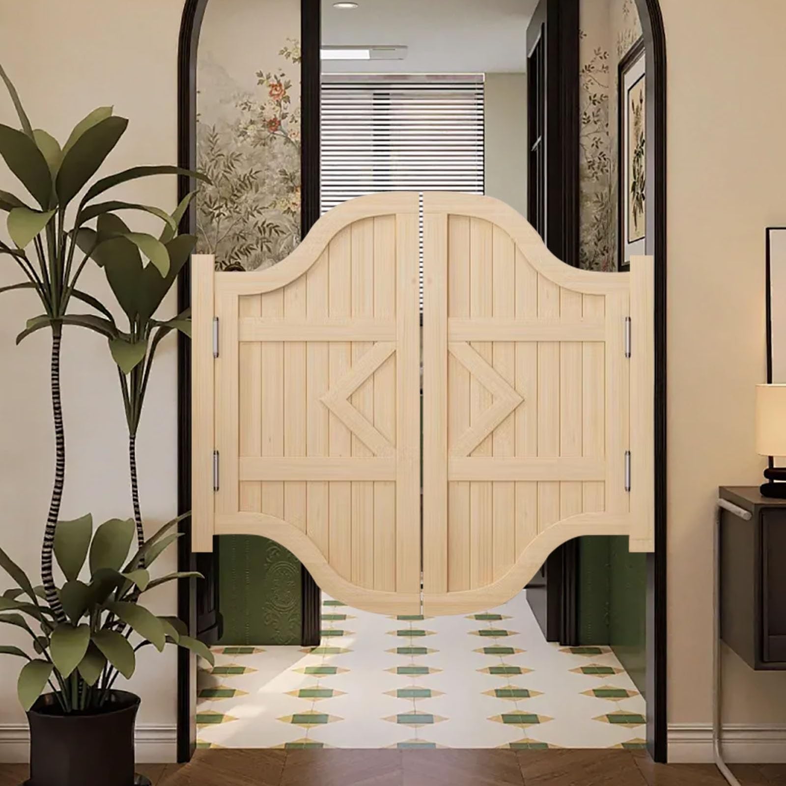 Cafe Saloon Doors Auto Close Interior Solid Wood Swing Door Bar Kitchen Bathroom Partition Door Double Cafe Swinging Decorative Doors 32 34 36 38 40 42 44 45 47 49 51" with Metal Hinges(38x39in)