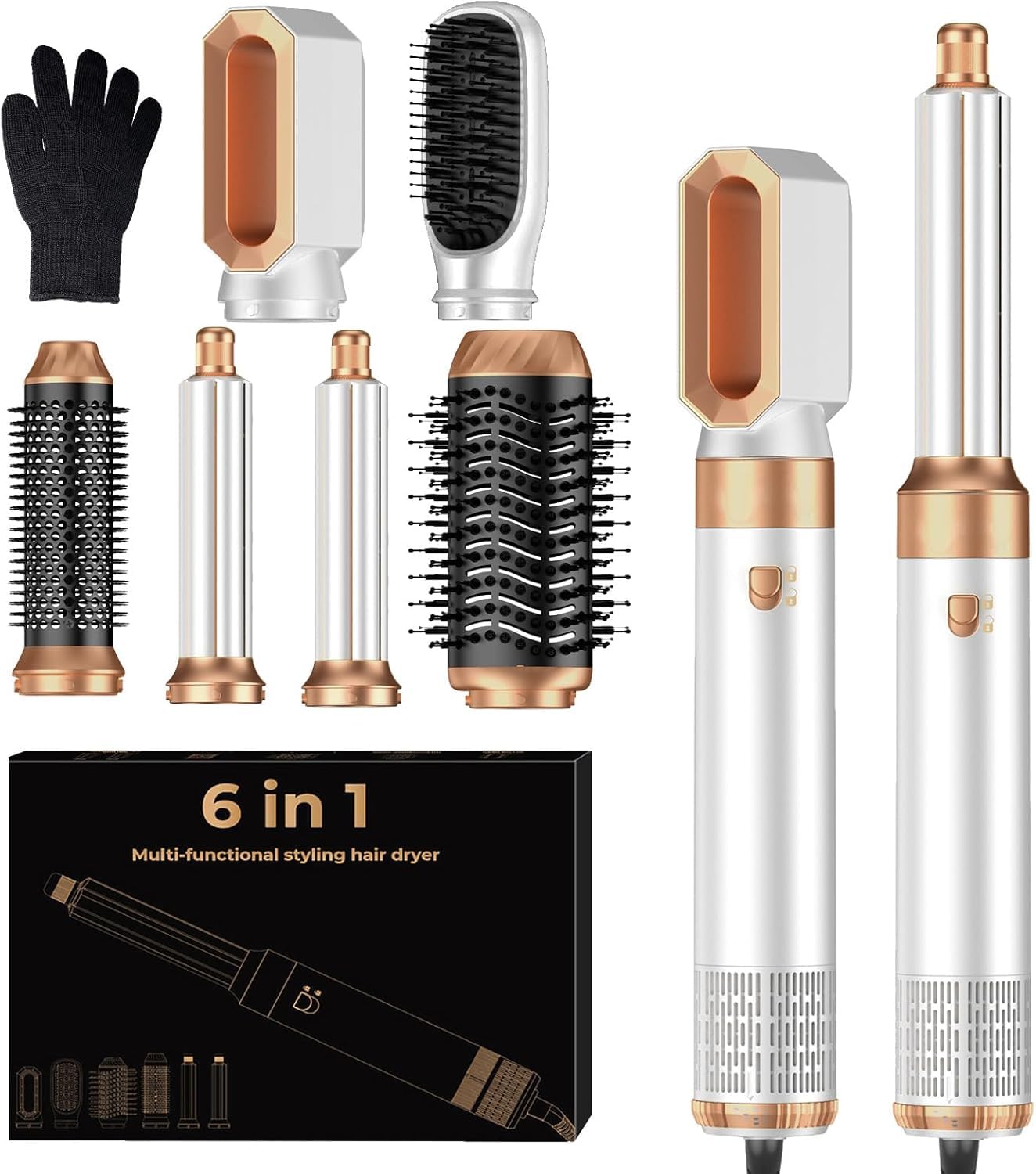 MogaWave Air Styler Pro 6 in 1 Hair Styler set con Asciugacapelli, Spazzola Phon per Capelli, Spazzola Aria Calda, Phon Arricciacapelli ad aria, Ricci, Volumizzant, Liscio