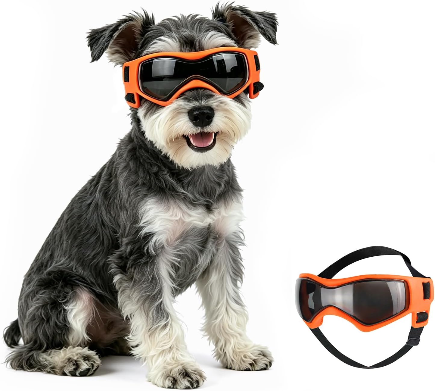 Dog Goggles Dog Sunglasses for Medium Breed UV Protection Windproof with Adjustable Head Straps Chin Straps for Ride Car/Hiking Travel/On Beach-Orange