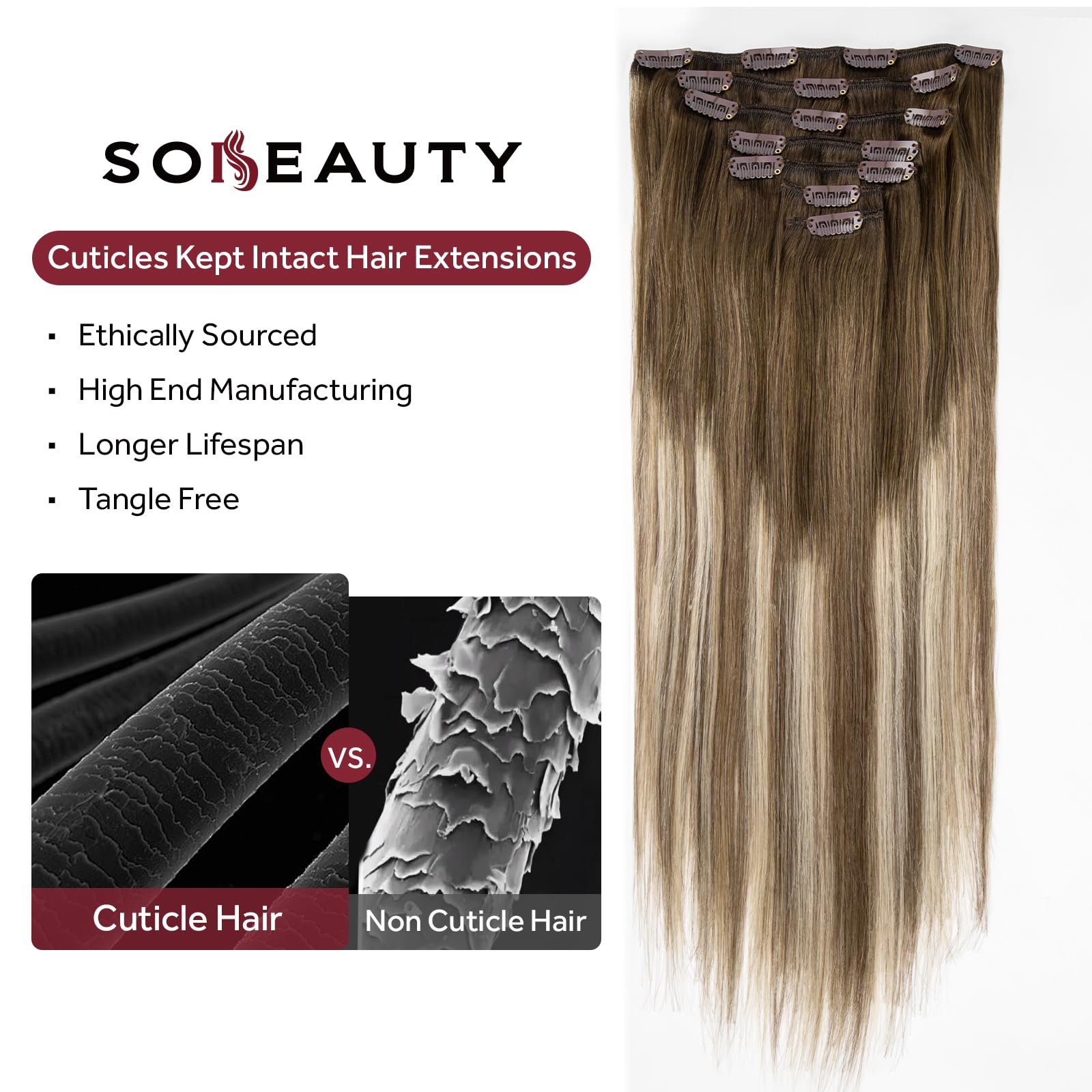 SOBEAUTY Hair Extensions Clip in, 100% Real Human Hair Extensions, 7 Pcs 120G Volume Invisible Clip in Human Hair Extensions - Image 4