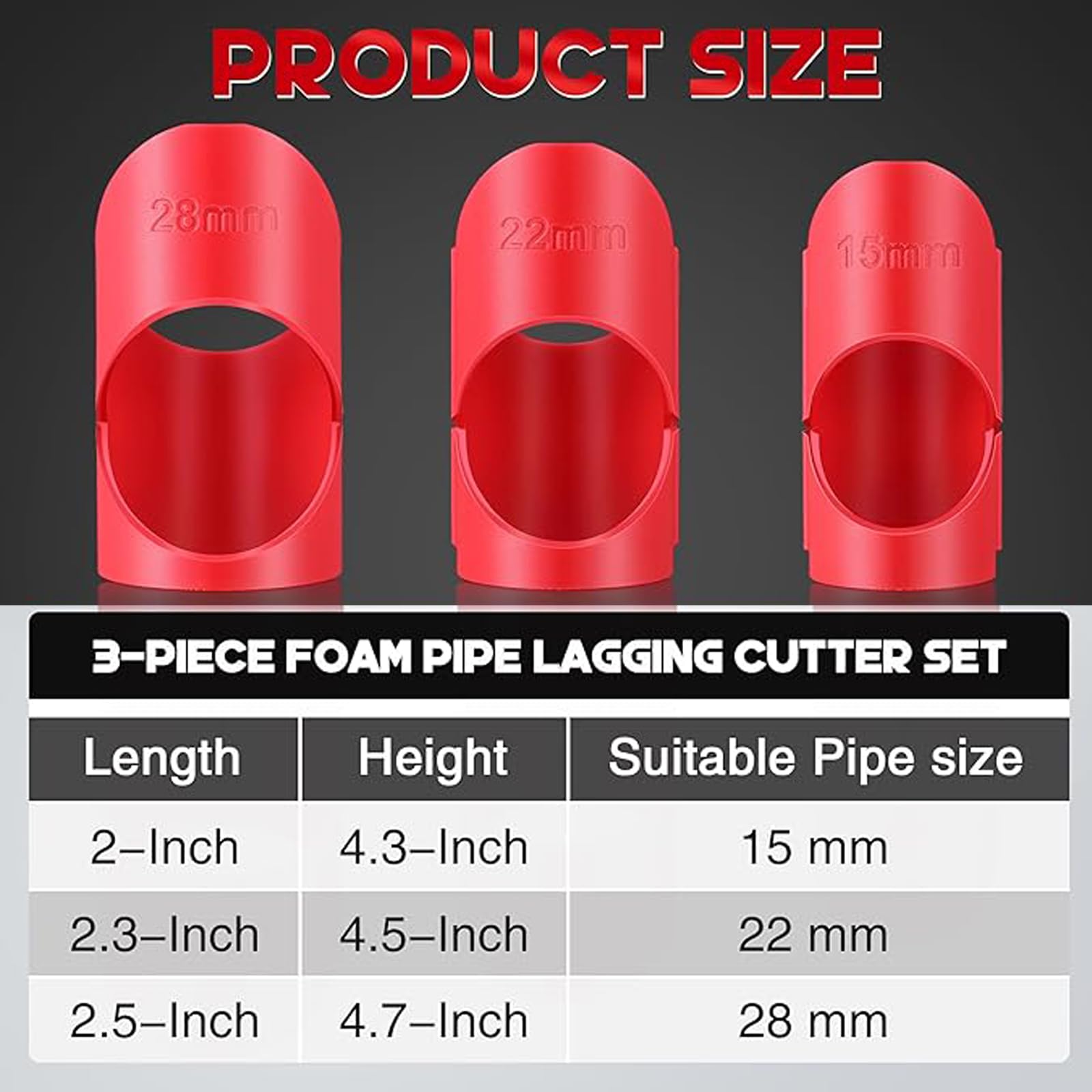 3 PCS Pipe Lagging Cutting Tool, Lagging Cutting Tool Set for Plumbers, Ideal Tube Cutting Slices Pipe Insulation Cutting Tool, Pipe Insulation Foam Tube Lag Cut Tool for 15mm, 22mm, 28mm - Image 2
