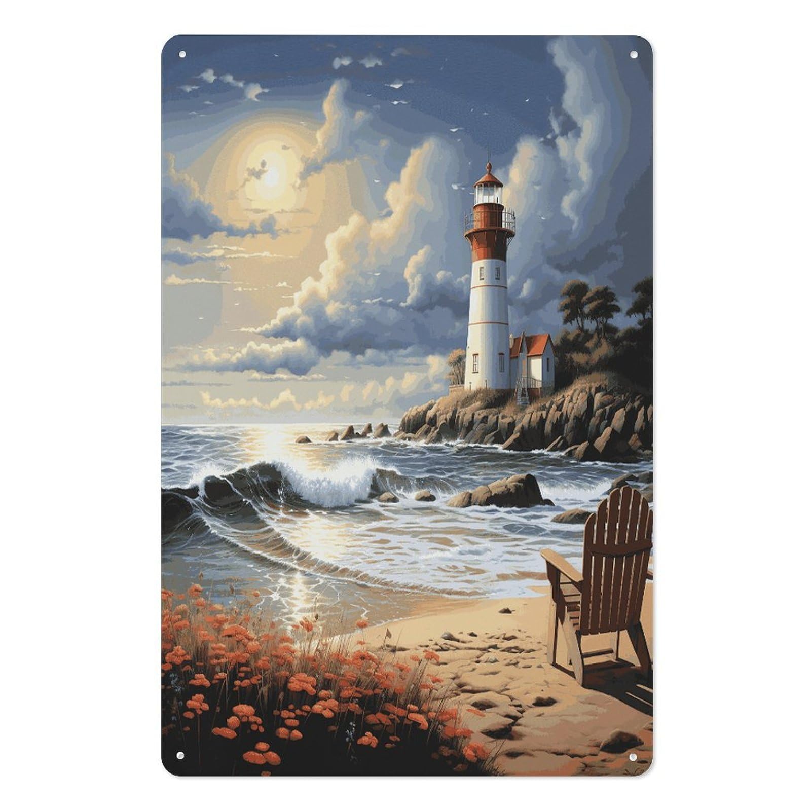 Adfgyerh Style Sea Lighthouse Sandbeach Tin Sign Hanging Art Prints,Wall Decor For Gifting And Party Decoration 7.9X11.8 Inch,Wall Art For Home Garden Greenhouse Living Room Bedroom Yard