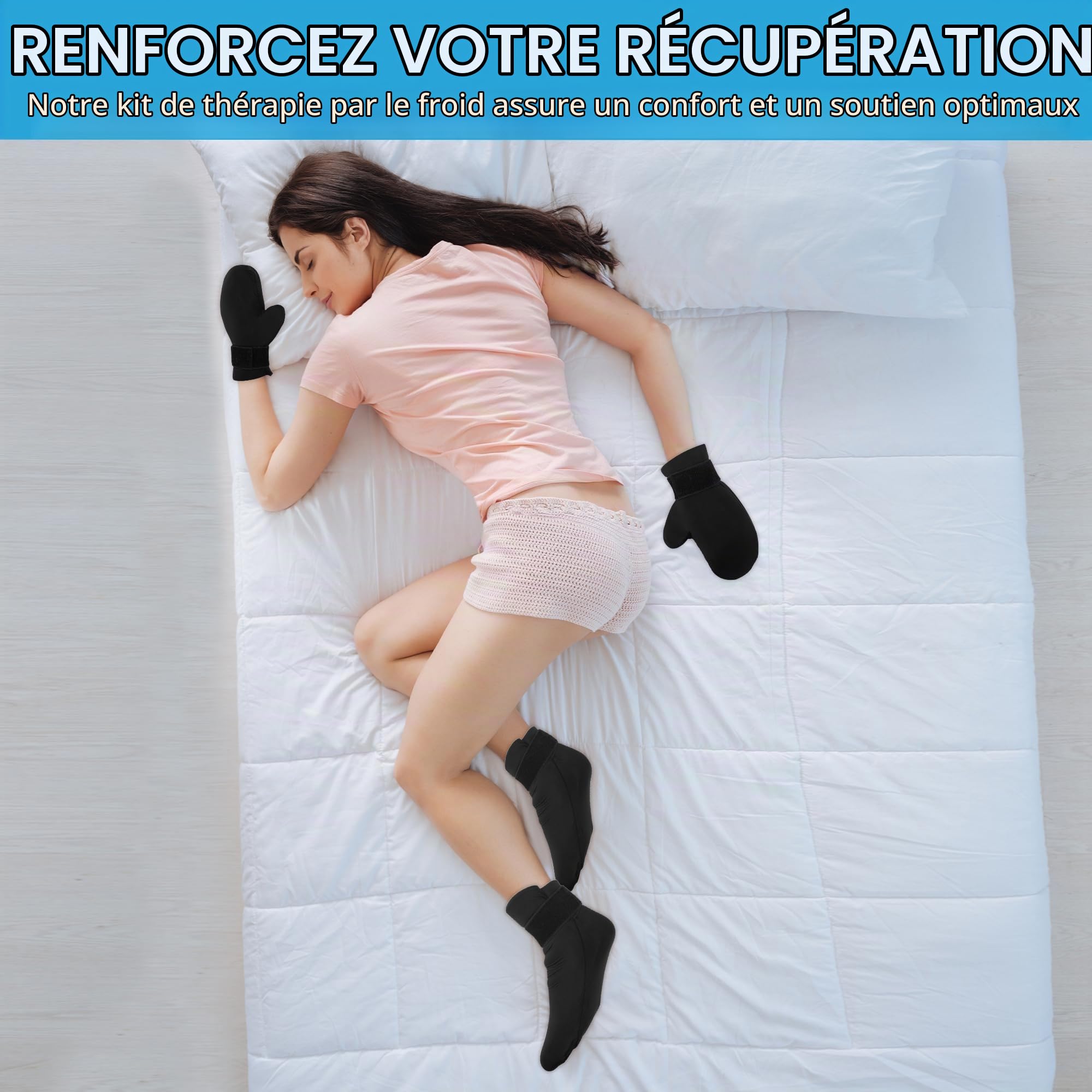 Kit de Thérapie par le Froid par Tilcare - Chaussettes Réutilisables avec Gel Glacial pour les Pieds, Bonnet Rafraîchissant et Gants Glacés pour la Neuropathie liée à la Chimiothérapie