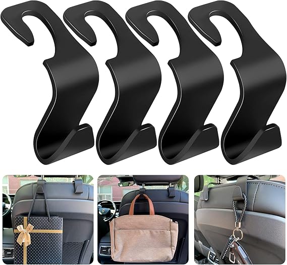 tao pipe Pack of 4 Car Storage Hooks, Car Plastic Hooks, Back Seat Headrest Hooks, Storage Hooks