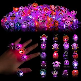 Wettarn 300 Pcs Halloween LED Flash Light up Rings Halloween Rings Halloween Treat Bag Stuffers Halloween Party Favors Halloween Toys in Bulk for Halloween Goodie Bag Fillers Stuffers Gifts Decoration