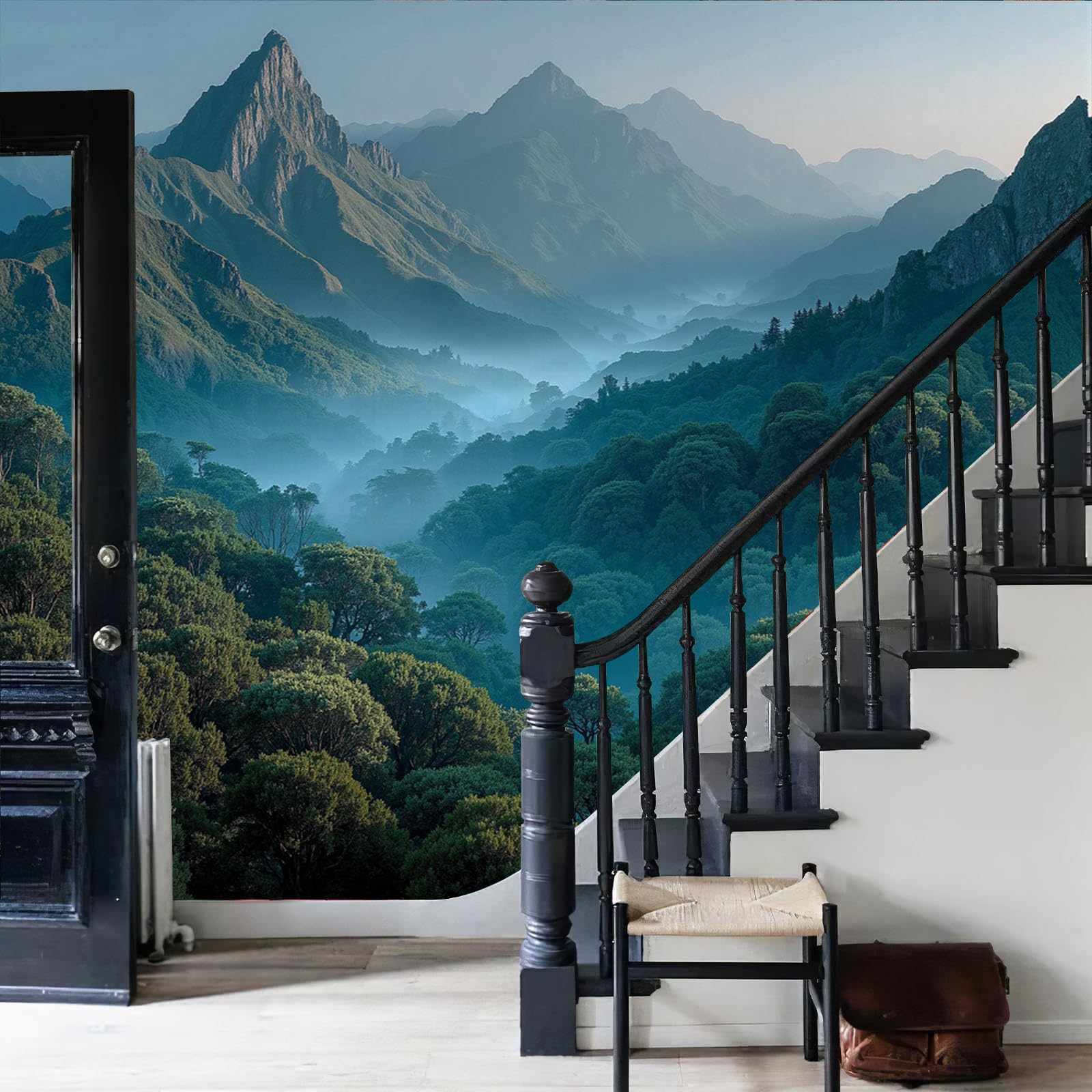 Papier Peint Mural 3D pour Agrandir une Pièce Sombre, Grand Décor Intissé Brume et Pins