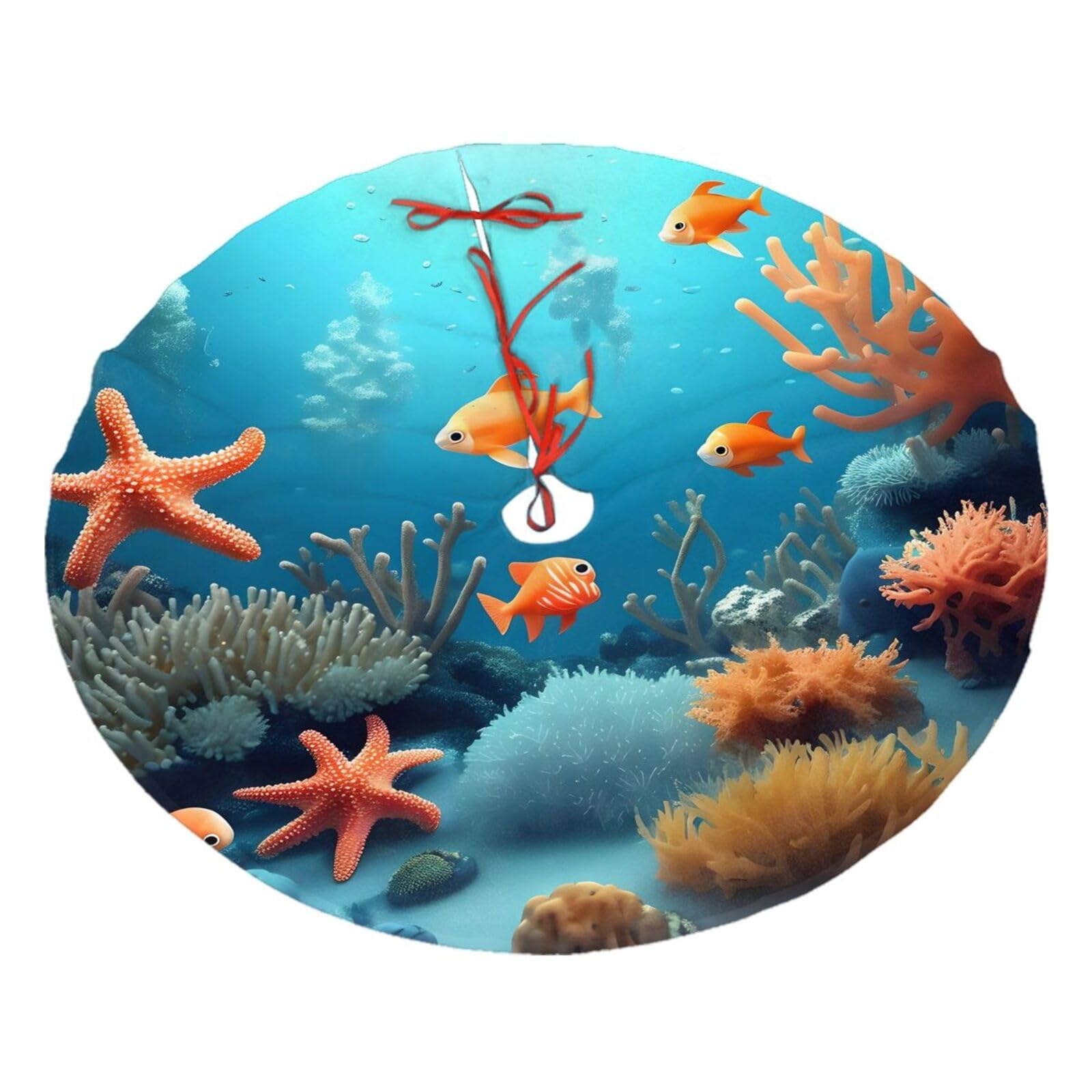Coral Fish Underwater Printed Christmas Tree Skirt Christmas Plush Tree Skirt 36 inches (about91 cm) ChristmasIndoor and Outdoor
