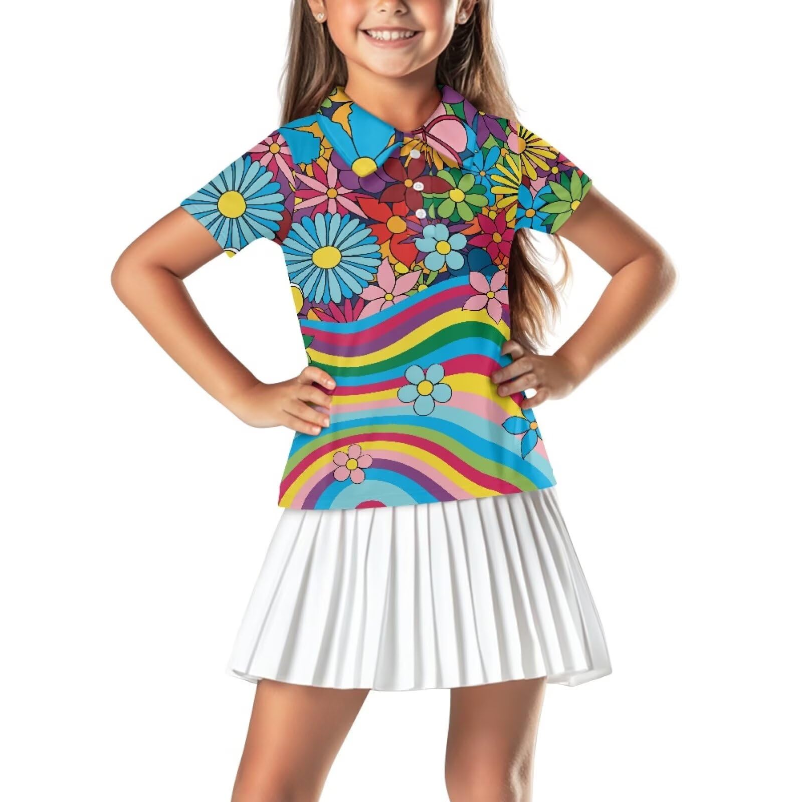 Girls Short Sleeve Golf Shirt 3 Button Up Lapel Collar Tennis Shirts Quick Dry Uniform Athletic Tank Tops for 5-14Y