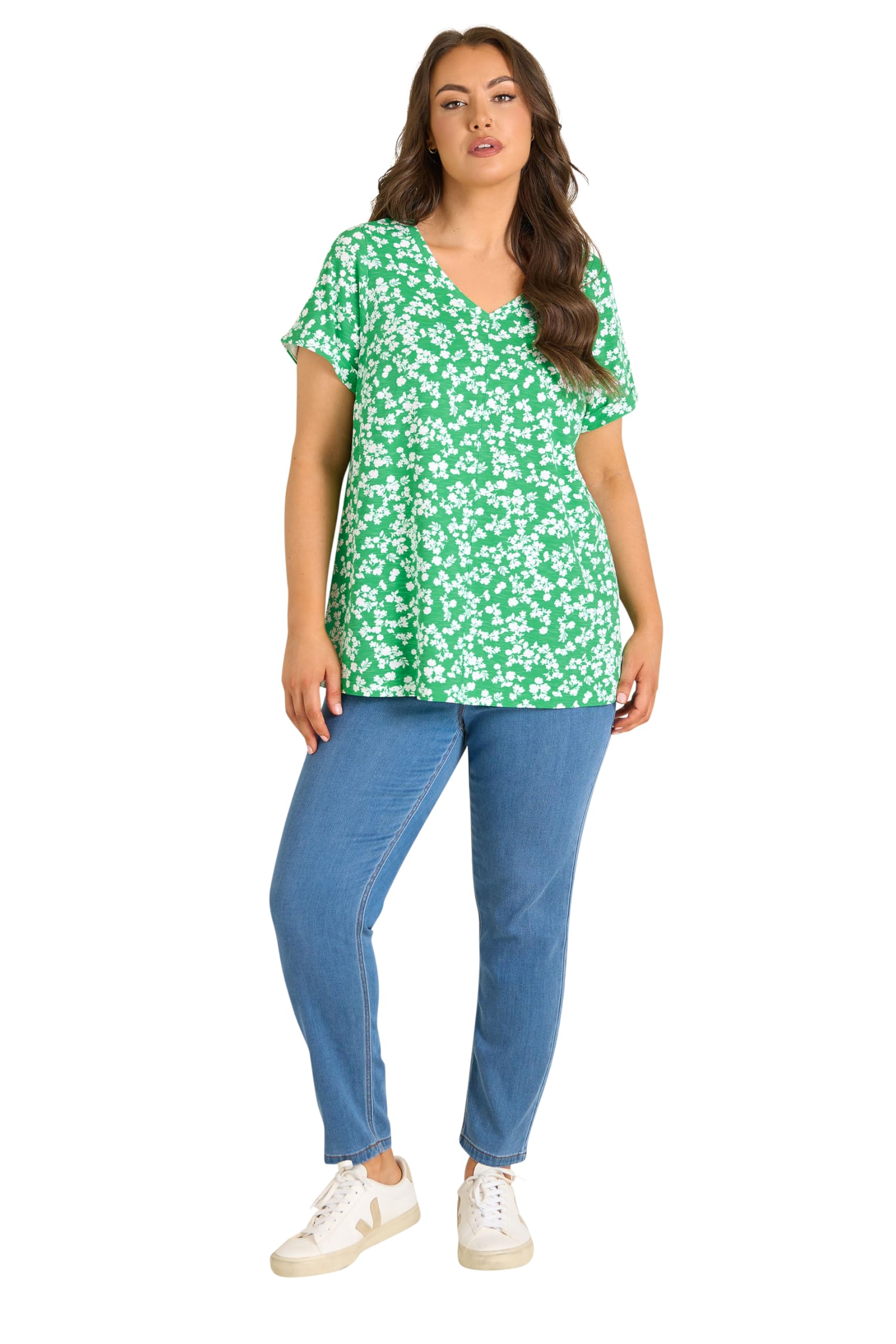 Evans - Women's Top - Floral Print - V-Neck - Short Sleeve - Green - Size 20