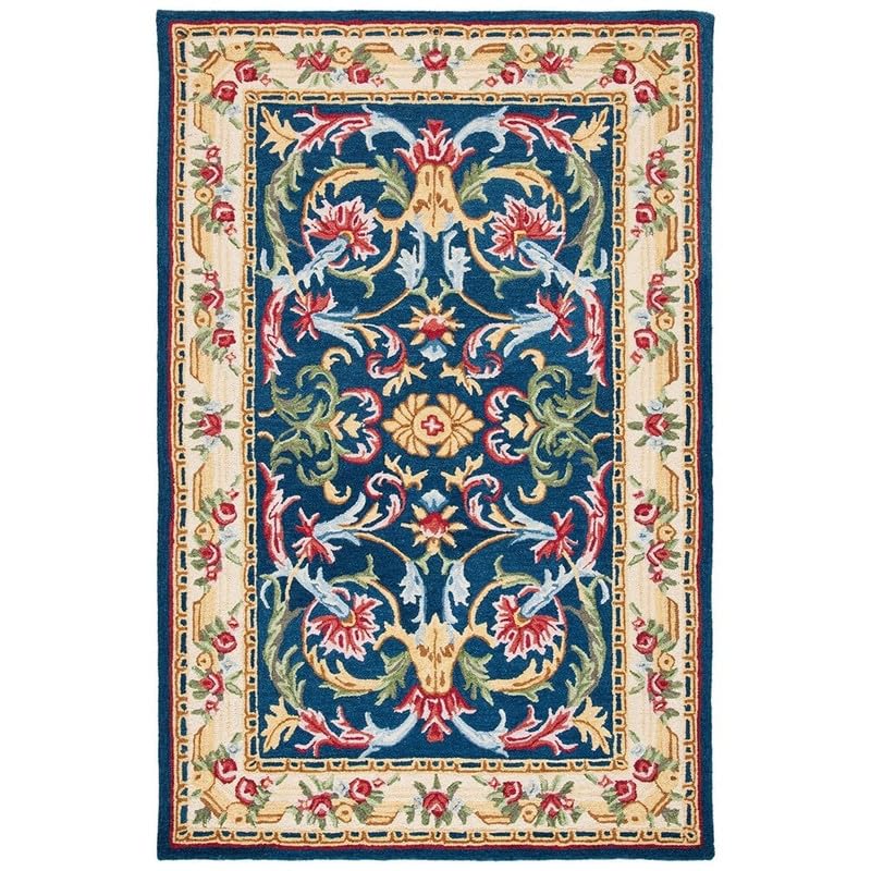 Image of Handmade PremiumANAYA Collection Woollen Rug Loop Pile Floral Hand Tufted Carpet for Living Room Bedroom Drawing Room Hall and Floor 4X6 Size