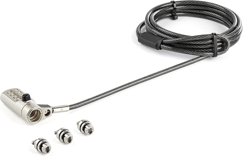 StarTech 6.6ft (2m) 3-in-1 Universal Laptop Cable Lock, TAA, Nano Wedge | 4-Digit Combination Laptop/Desktop Security Cable Lock Compatible with K-Slot, Anti-Theft Steel Cable, Computer