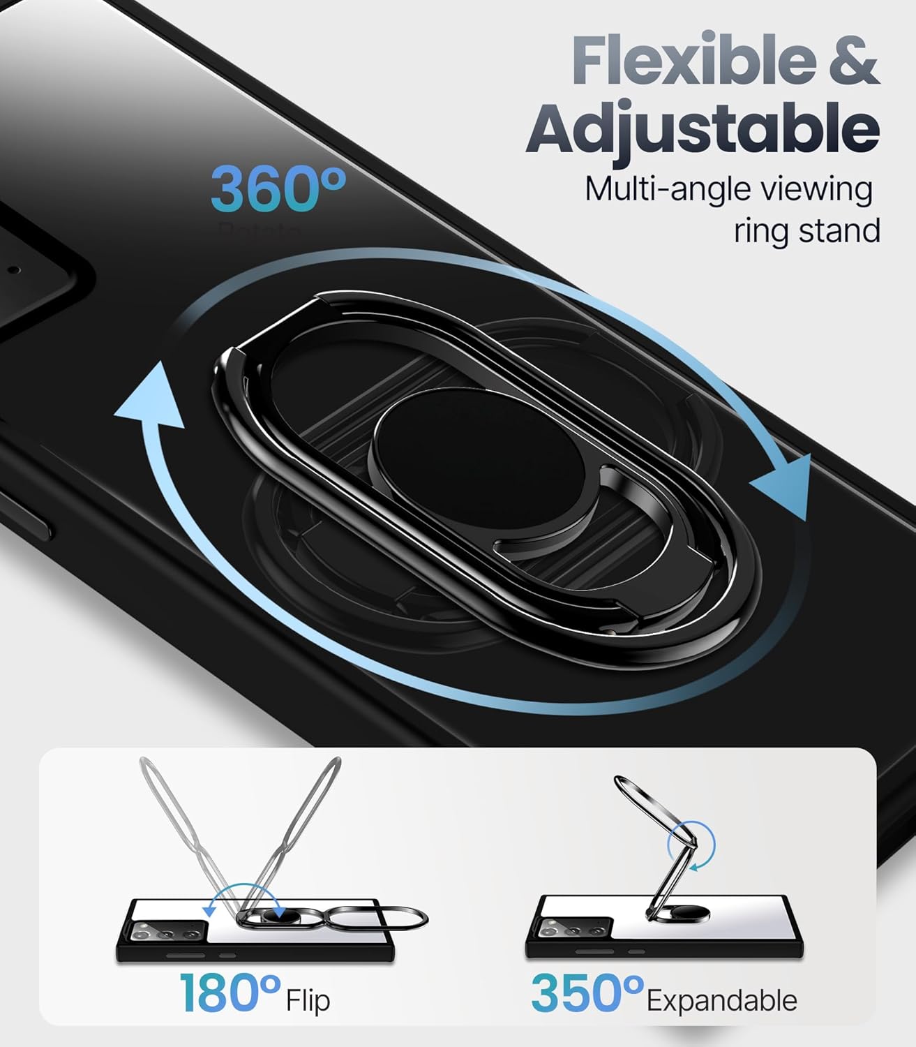 Shields Up for Samsung Galaxy Note 20 Case with Stand, Galaxy Note 20 Case Clear with Double Ring Holder [Adjustable & Foldable] Shockproof Protective Cover for Samsung Galaxy Note 20 - Clear Black Black Galaxy Note 20