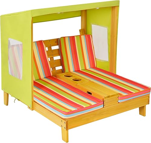 COSTWAY Tumbona doble para niños al aire libre, silla de patio de 2 asientos con portavasos y cojines, silla de playa para niños con toldo, muebles COSTWAY Tumbona doble para niños al aire libre, silla de patio de 2 asientos con portavasos y cojines, silla de playa para niños con toldo, muebles