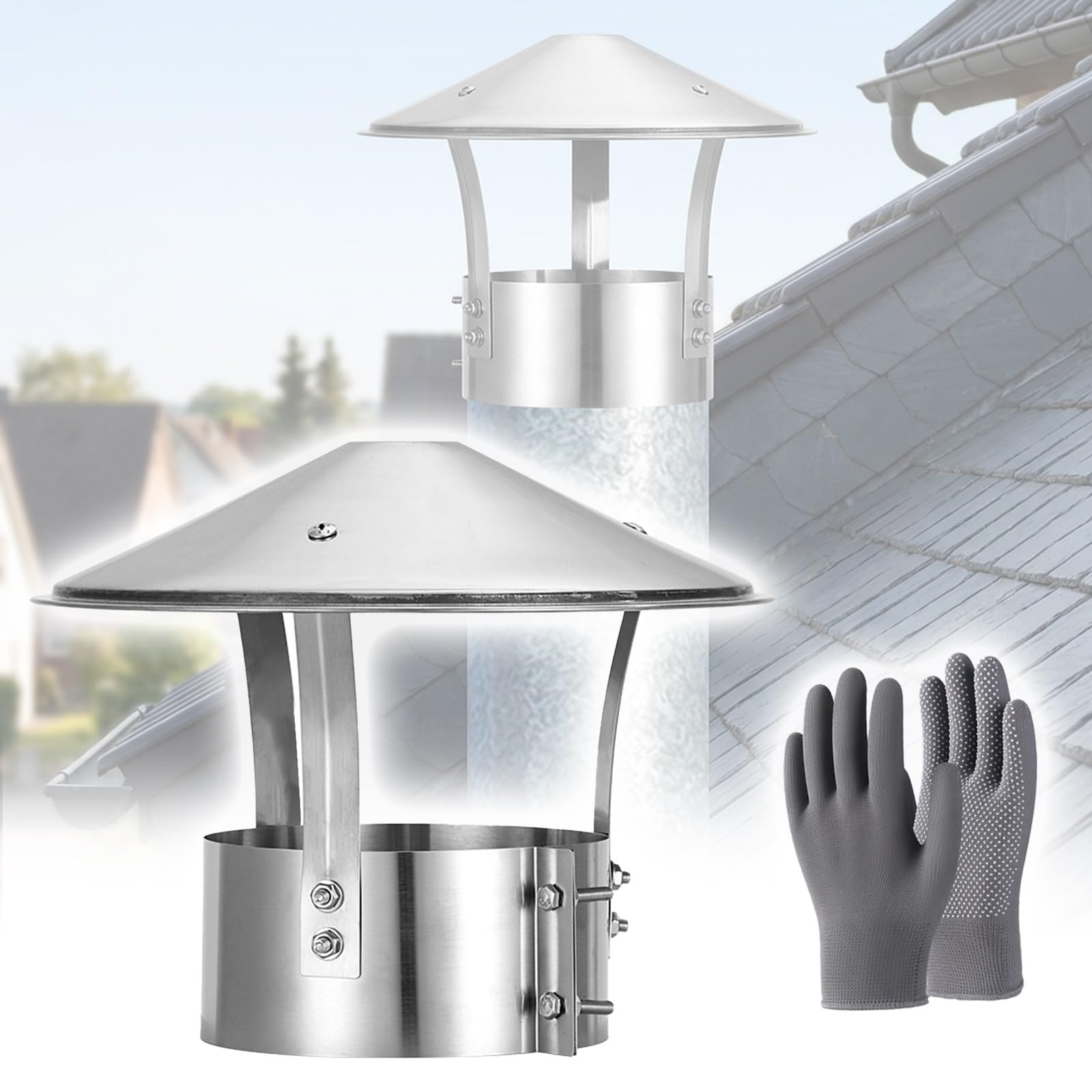 GKSNCJSMF Cone Top Chimney Cap, Round Roof Rain Chimney Cover, 304 Stainless Steel Fireplace Exhaust Cap, Adjustable Roof Cap for Vent for Wood/Oil Stove Vent, Easy Installation(100mm(4in))