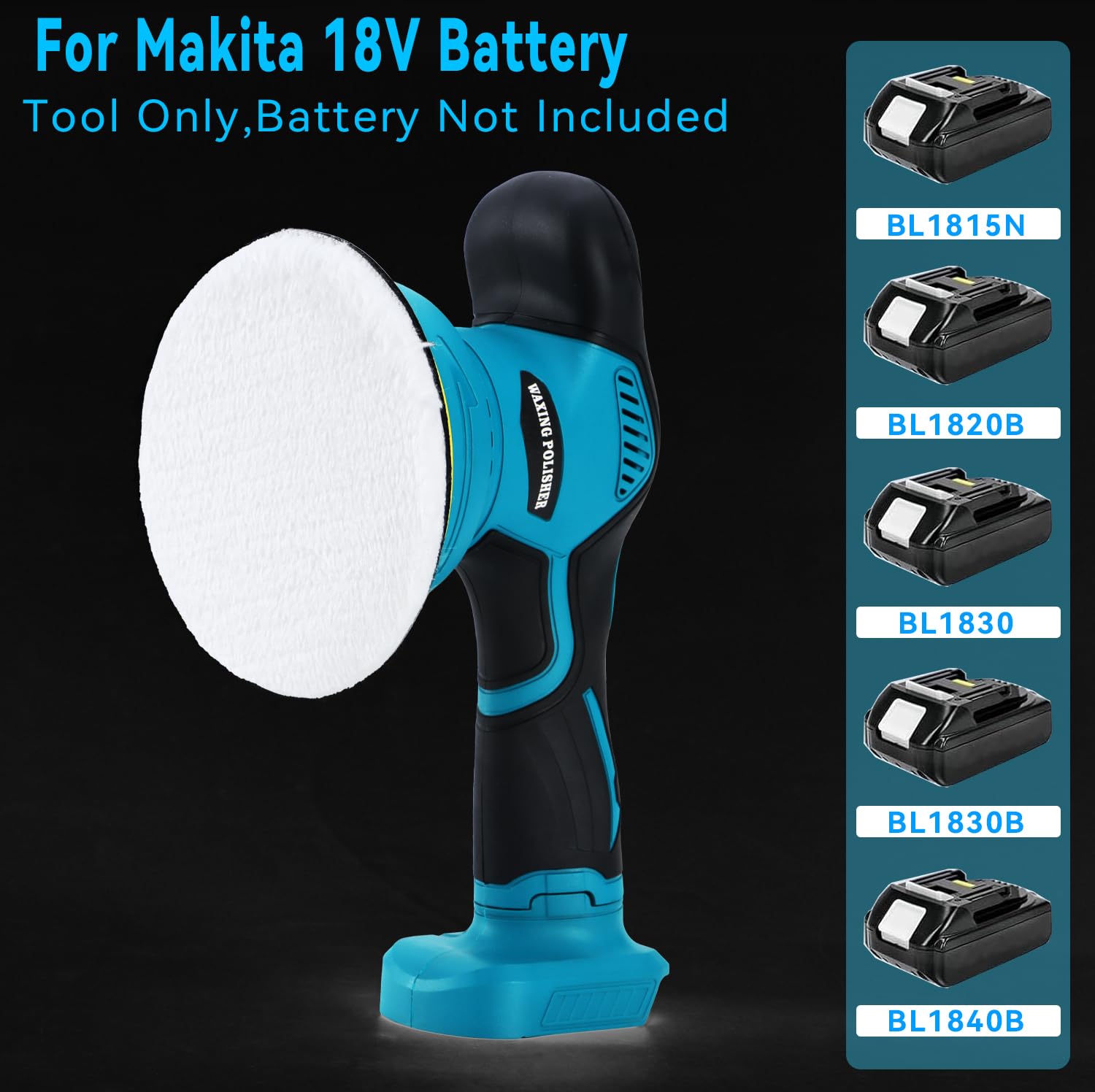 Lucidatrice tampone compatibile con batteria Makita 18 V, tampone orbitale senza fili, tampone orbitale da 15,2 cm, motore brushless per barca, lucidatura e ceratura auto (solo strumento, nessuna