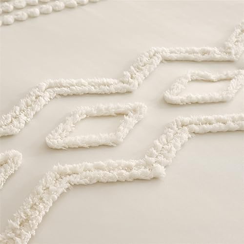 Miniatura 7 de KAKIJUMN Juego de edredón blanco copetudo tamaño Queen de 7 piezas en una bolsa, juego de edredón y sábanas estilo bohemio Shabby Chic para todas