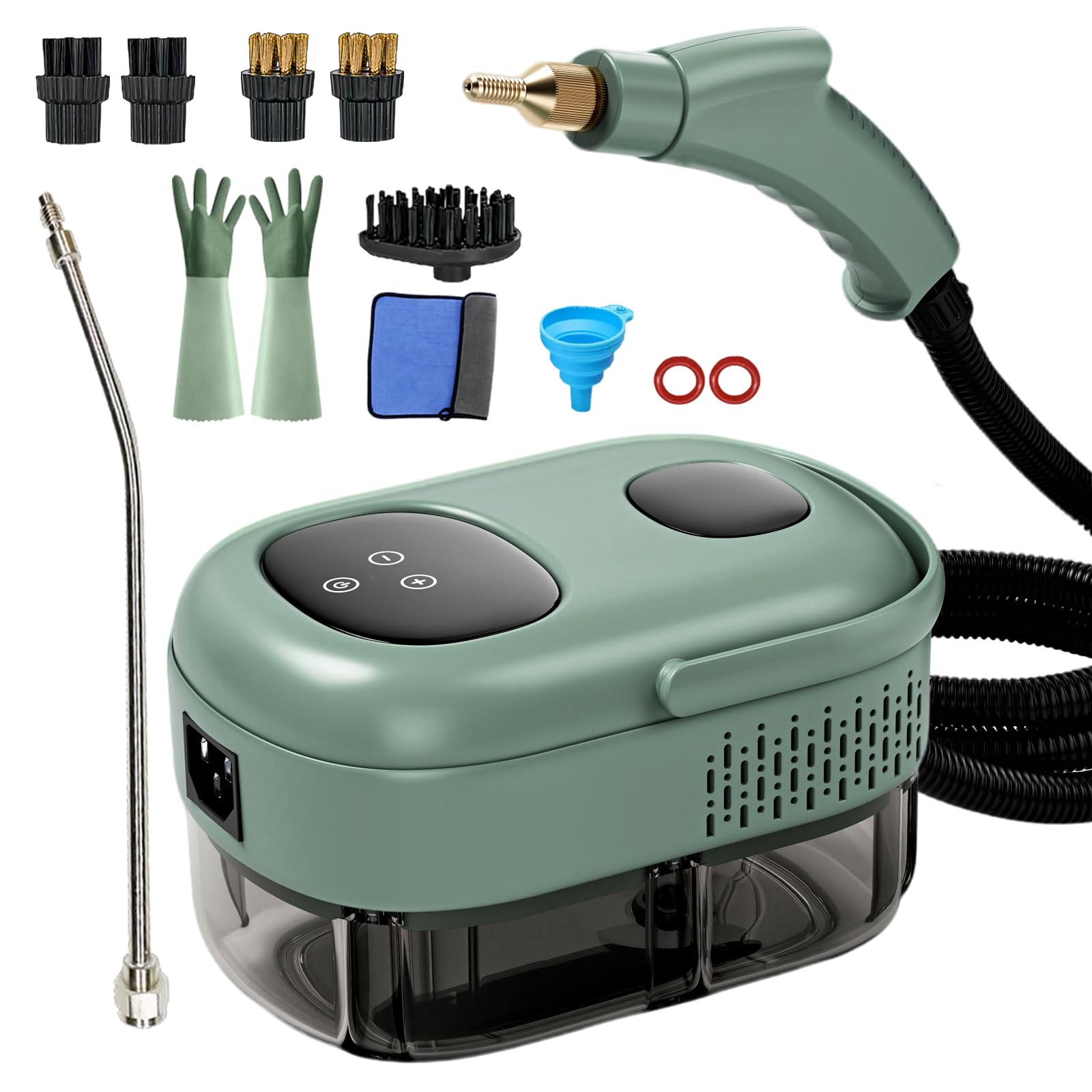 Steam Cleaner, Portable Pressurized Steamer for Cleaning with 14pcs Accessories, 6-Level Adjustable and 15s Heat-Up, Handheld Steam Cleaner for Home, Tile, Dirt, Grout, Grease, Car Detailing(7-Green)