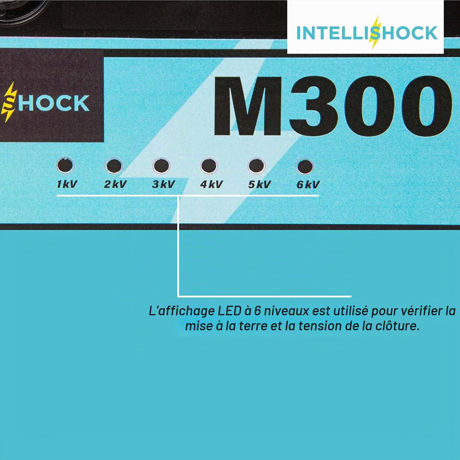 M300 Électrificateur de clôture électrique 230V puissante 4,4 J, idéale pour les filets à moutons de 10x 50m, affichage de la tension à 6 niveaux, pour une longueur de clôture de 20km